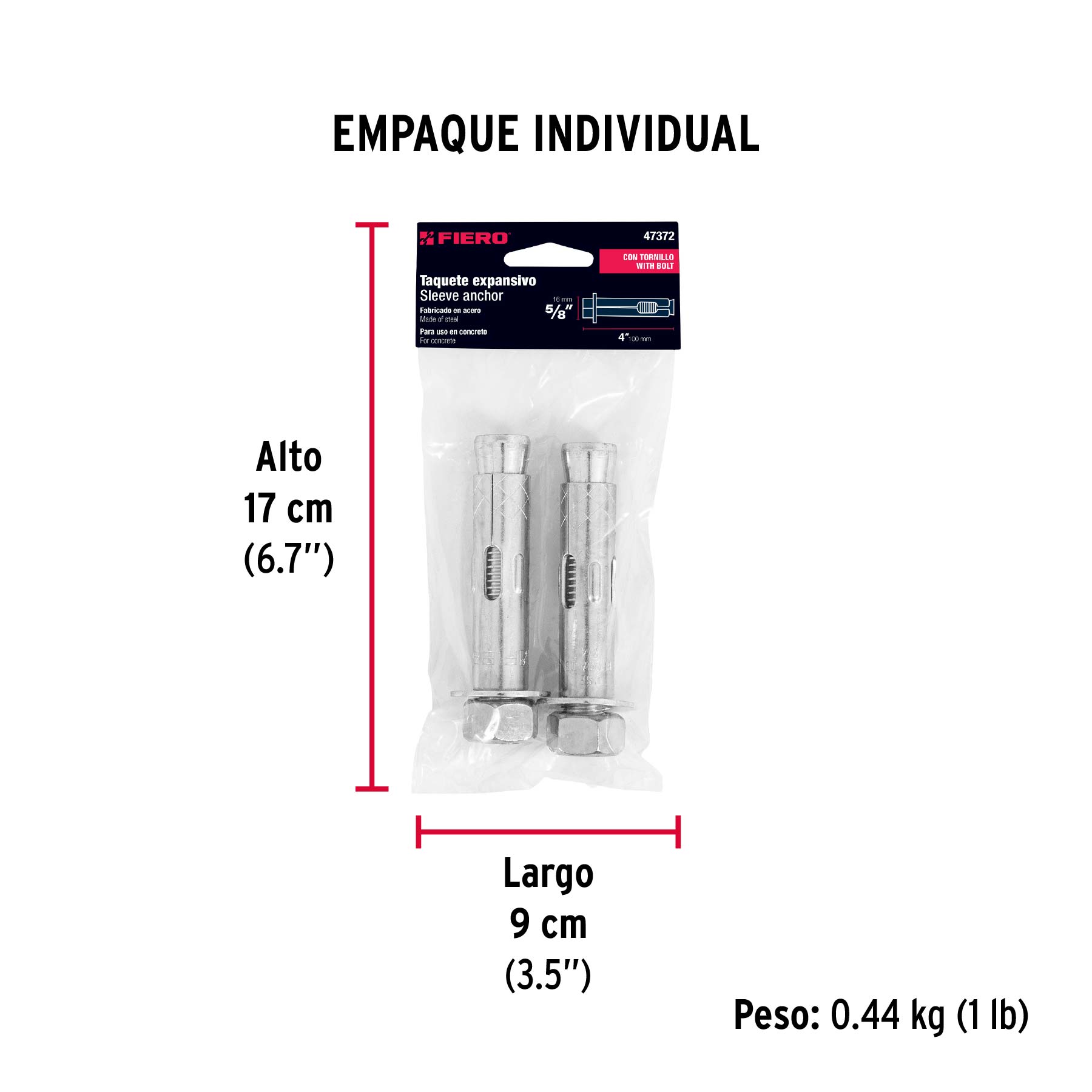 Bolsa con 2 taquetes expansivos de 5/8" con tornillo, FIERO - Empaque