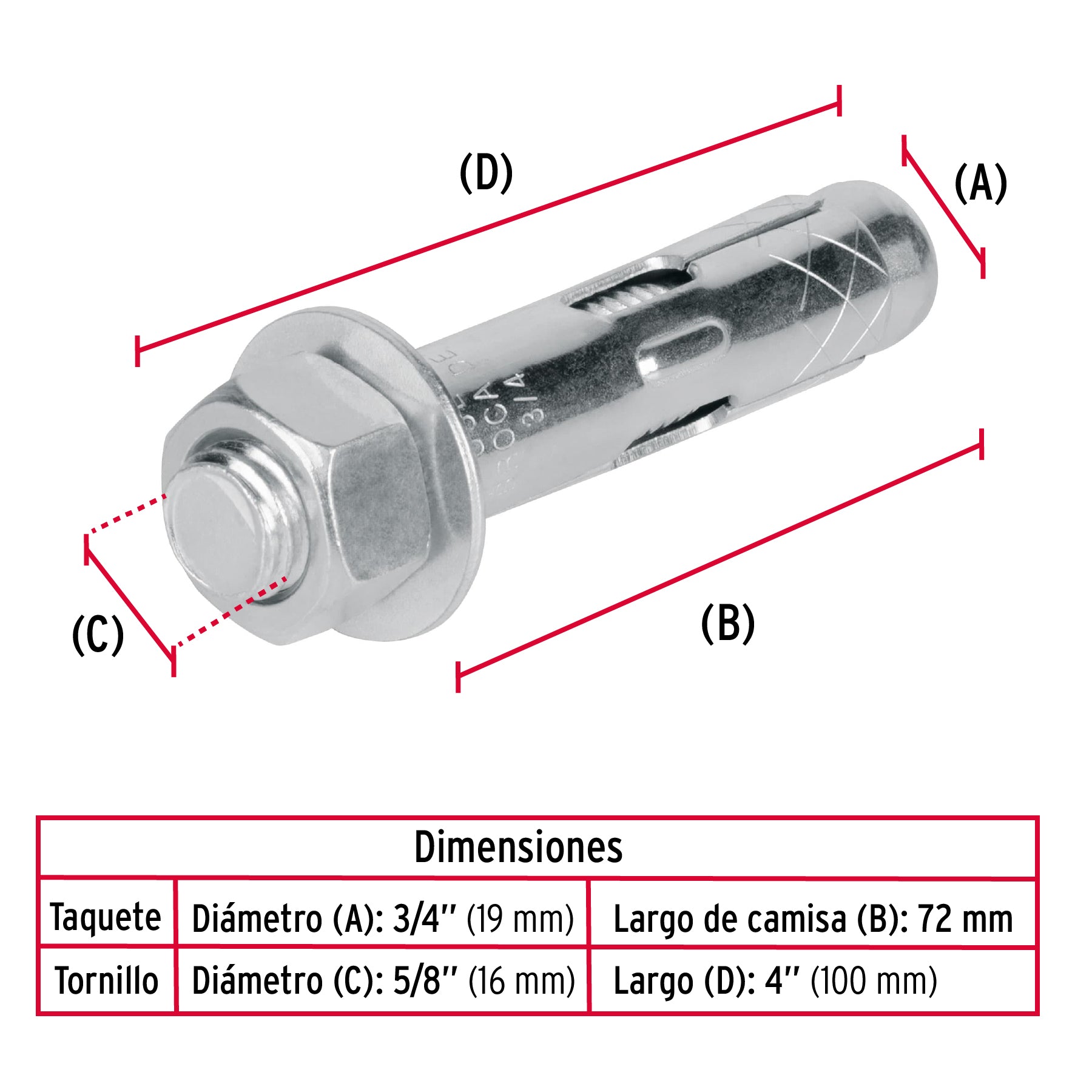 Bolsa con 2 taquetes expansivos de 5/8" con tornillo, FIERO