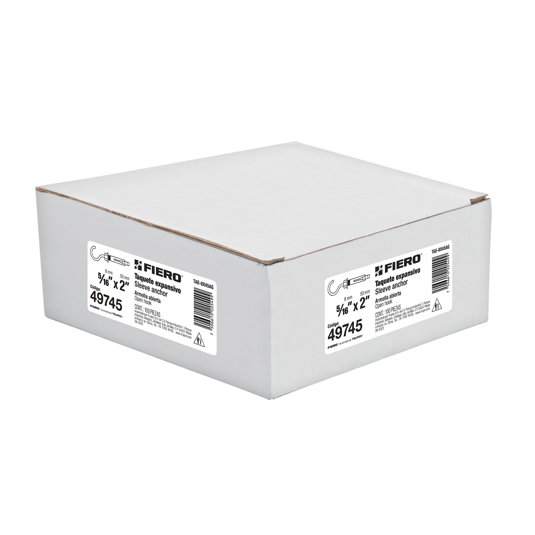 Caja con 100 taquetes expansivos 8x50 mm con armella abierta
