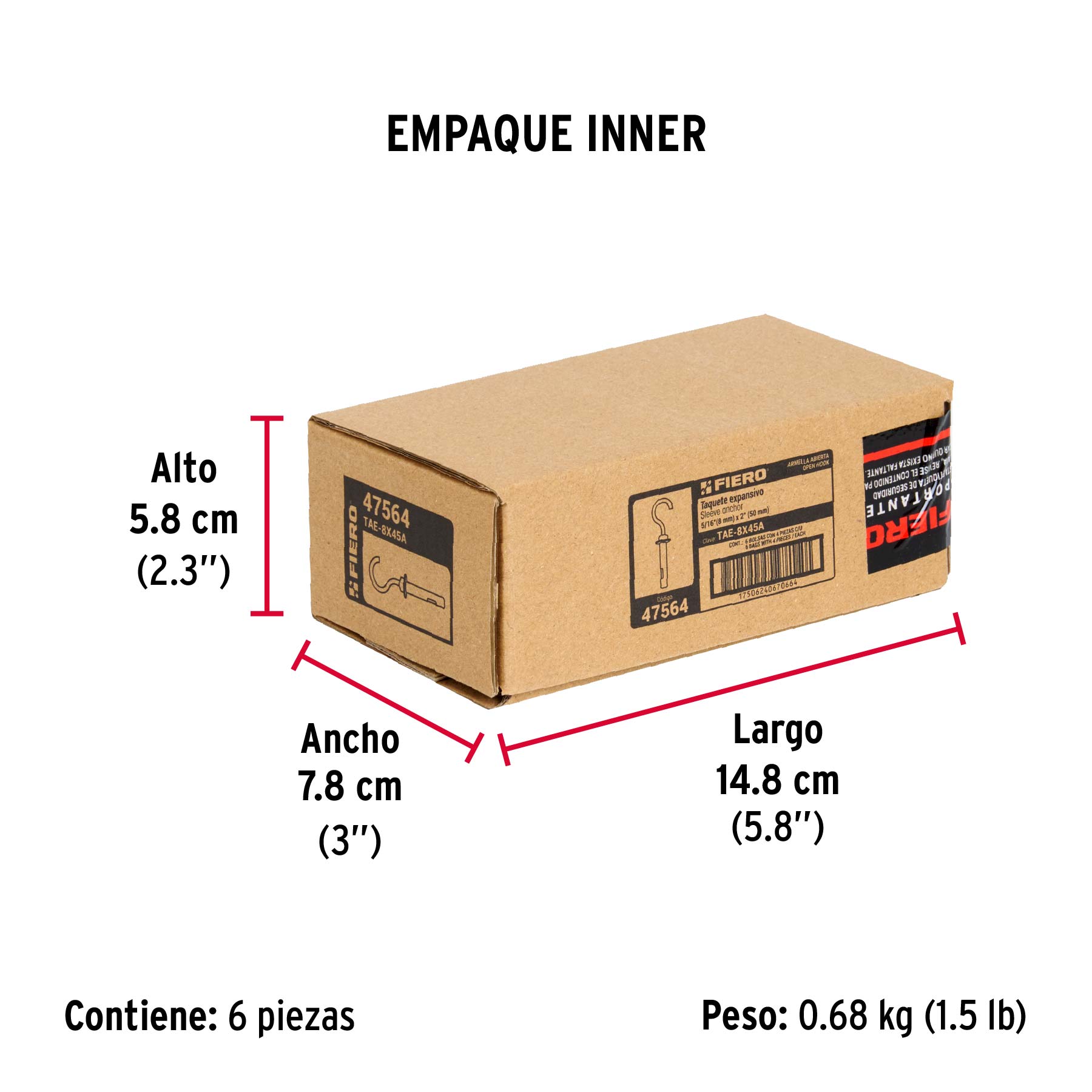 Bolsa con 4 taquetes expansivos 8x50 mm con armella abierta - Empaque