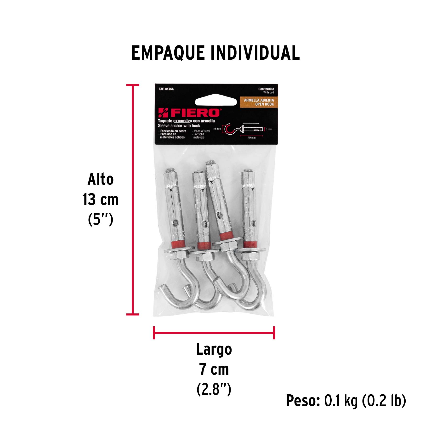 Bolsa con 4 taquetes expansivos 8x50 mm con armella abierta - Empaque
