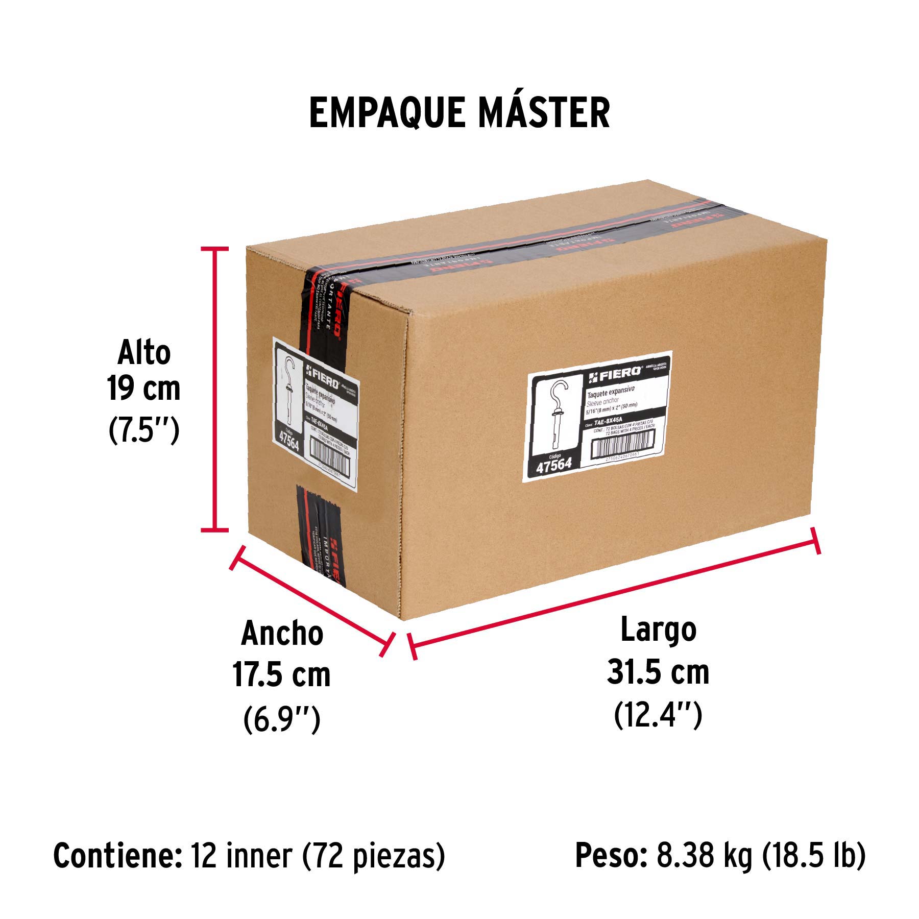 Bolsa con 4 taquetes expansivos 8x50 mm con armella abierta - Empaque