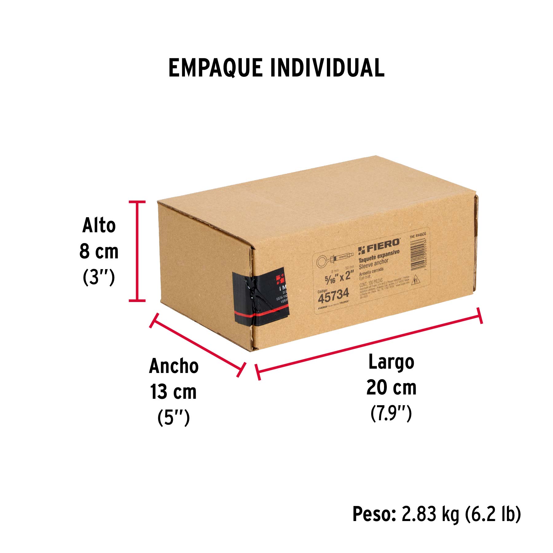 Caja con 100 taquetes expansivos 8x50 mm con armella cerrada - Empaque