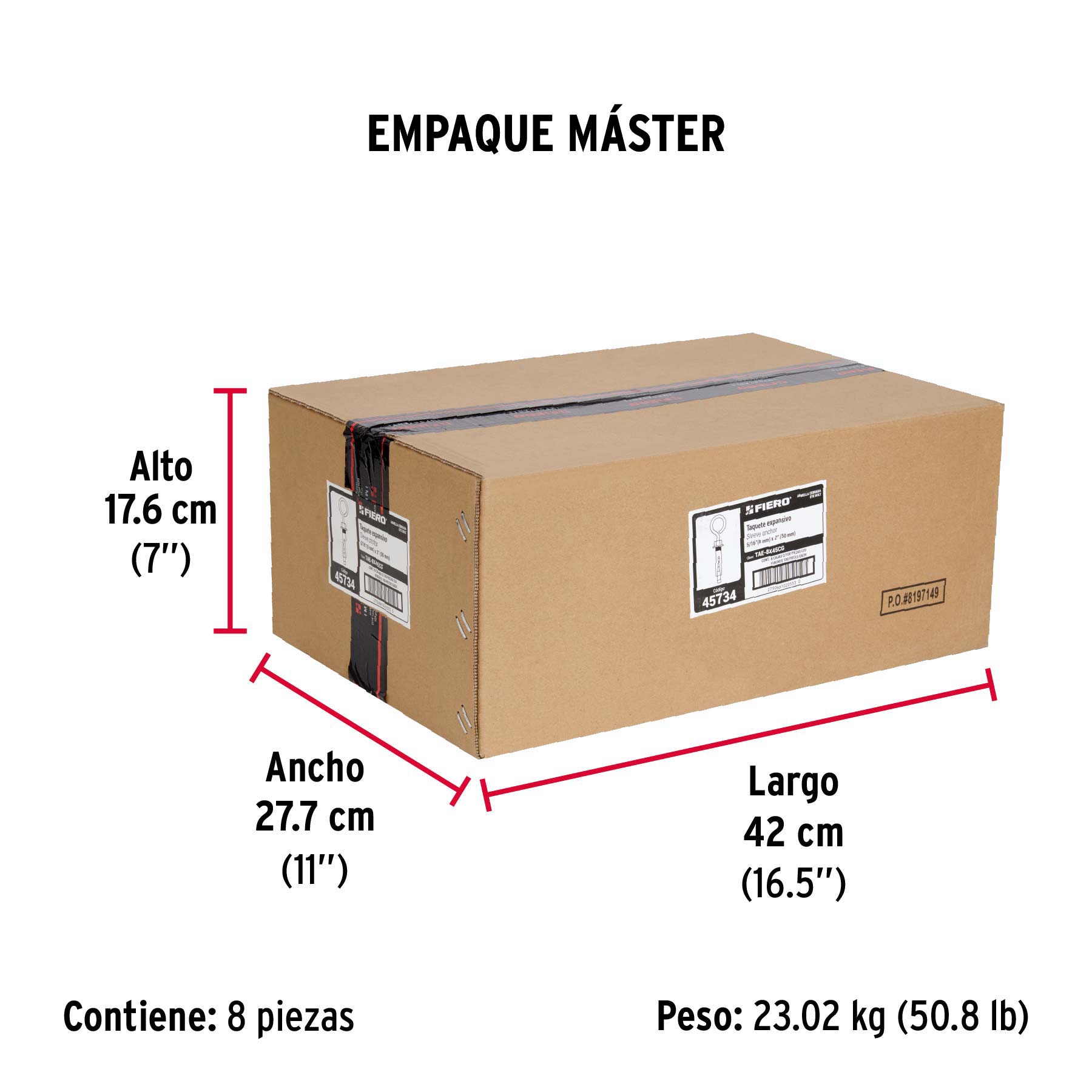 Caja con 100 taquetes expansivos 8x50 mm con armella cerrada - Empaque