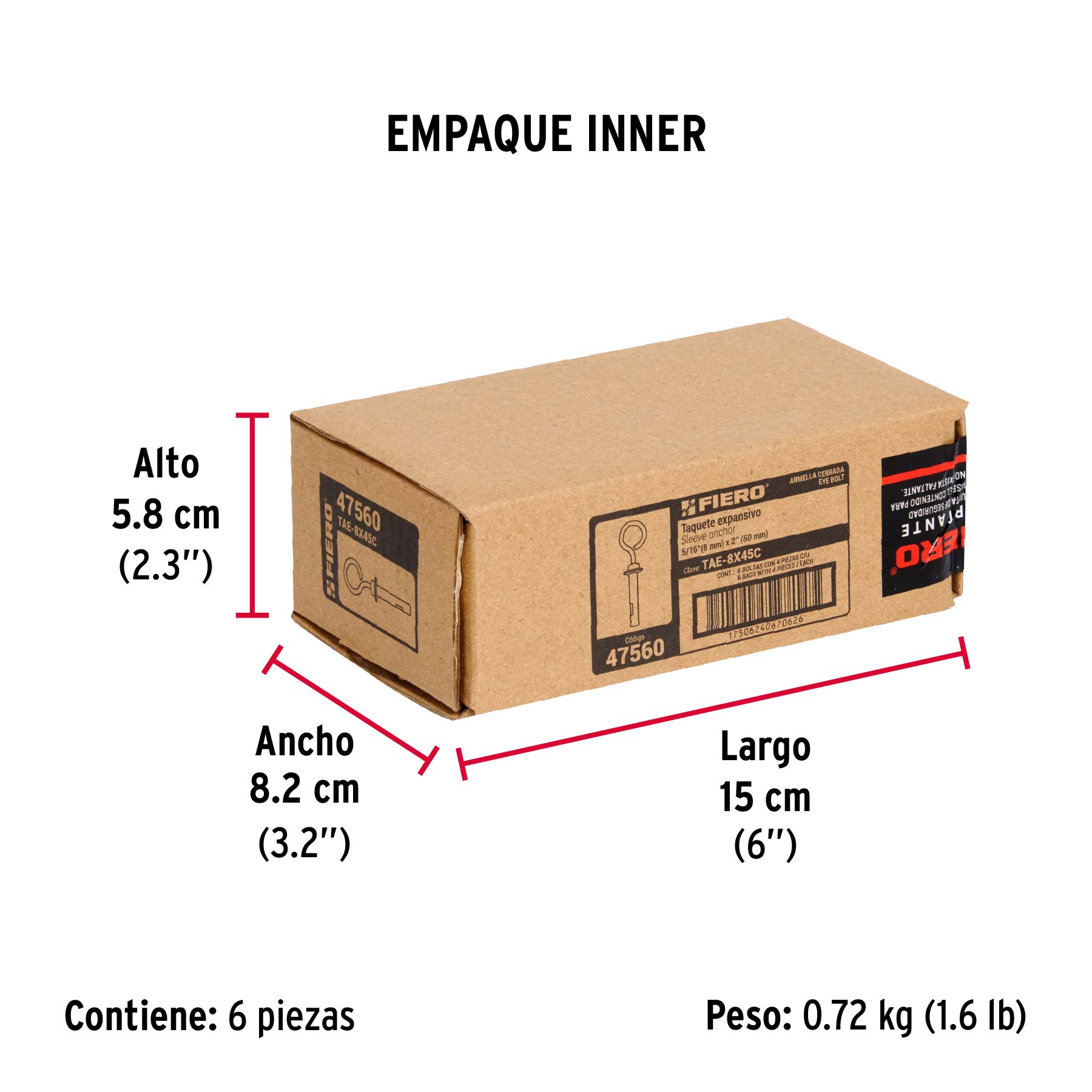 Bolsa con 4 taquetes expansivos 8x50 mm con armella cerrada - Empaque