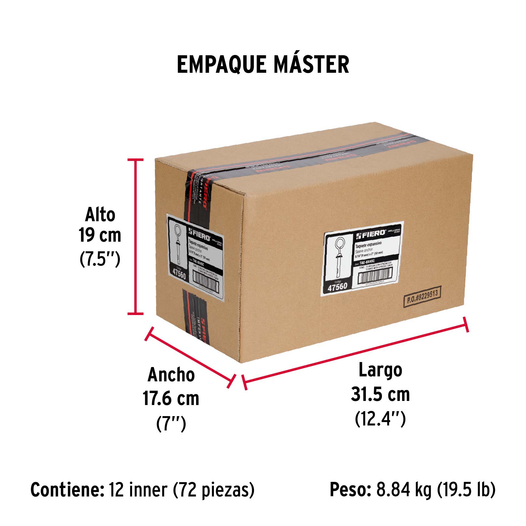 Bolsa con 4 taquetes expansivos 8x50 mm con armella cerrada - Empaque