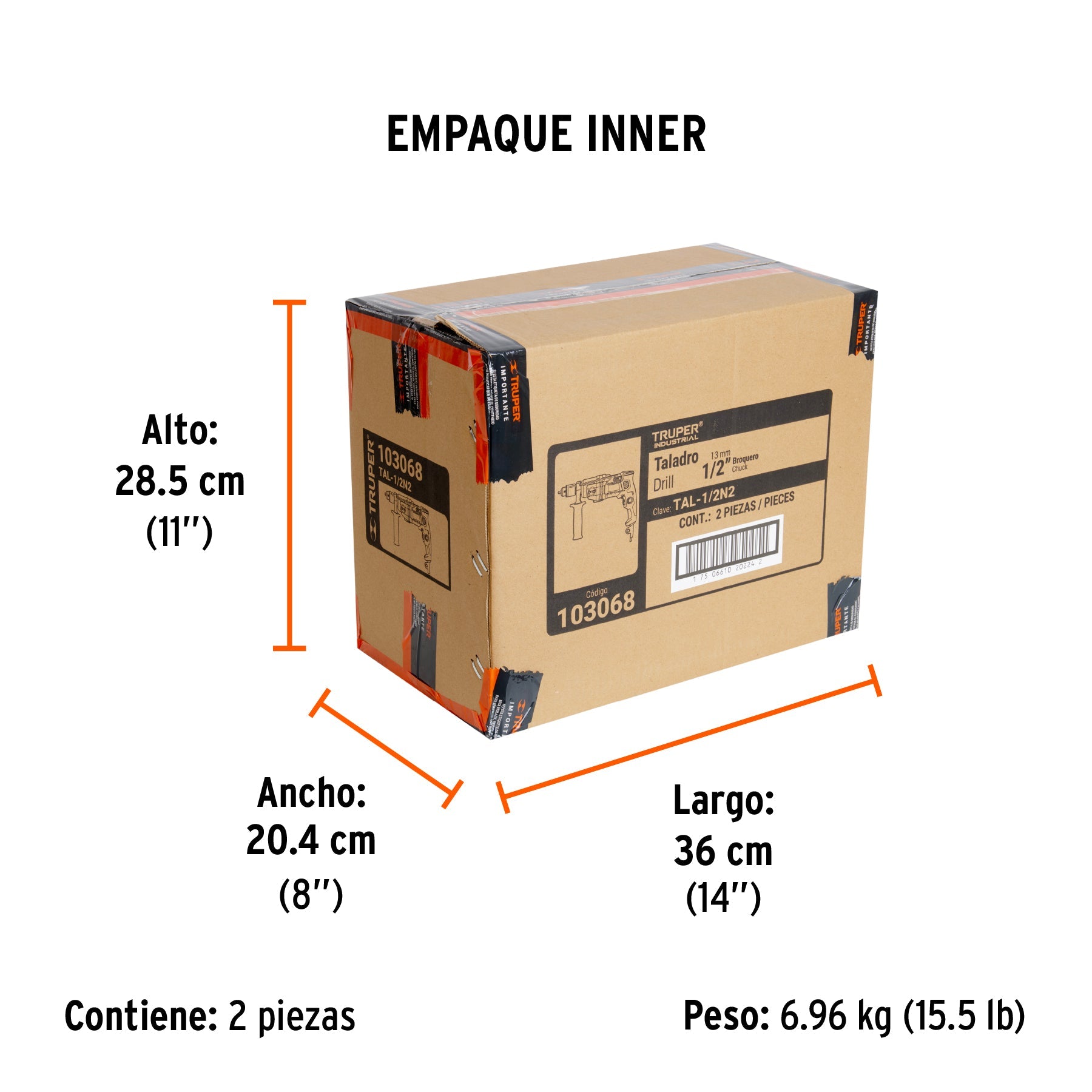 Taladro/destornillador 1/2", 800W dos velocidades,INDUSTRIAL - Empaque