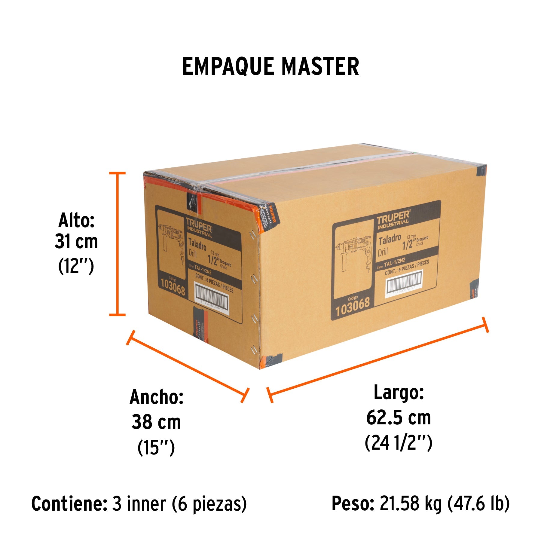 Taladro/destornillador 1/2", 800W dos velocidades,INDUSTRIAL - Empaque
