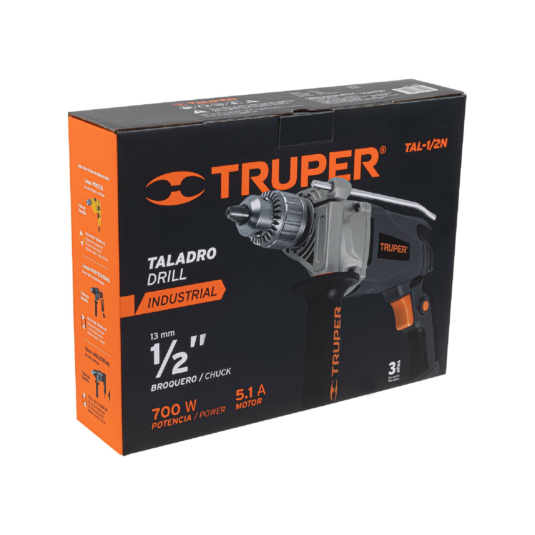 Taladro 1/2" 700 W, industrial, TRUPER