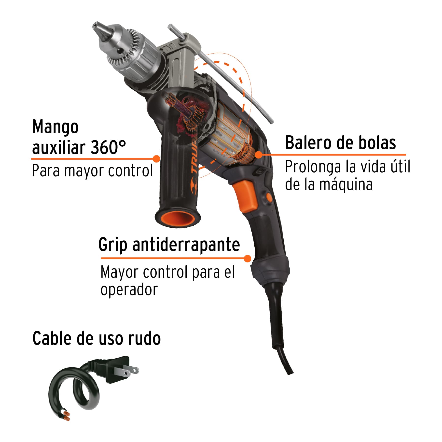 Taladro 1/2" 700 W, industrial, TRUPER