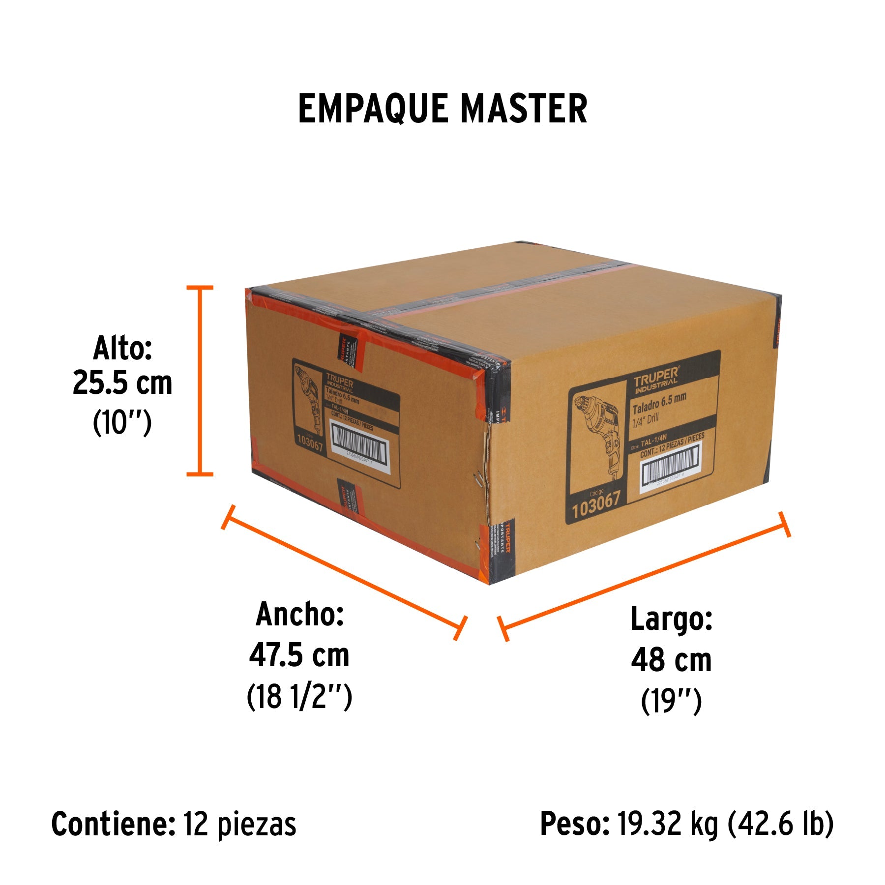 Taladro/destornillador 1/4", 380W, TRUPER INDUSTRIAL - Empaque