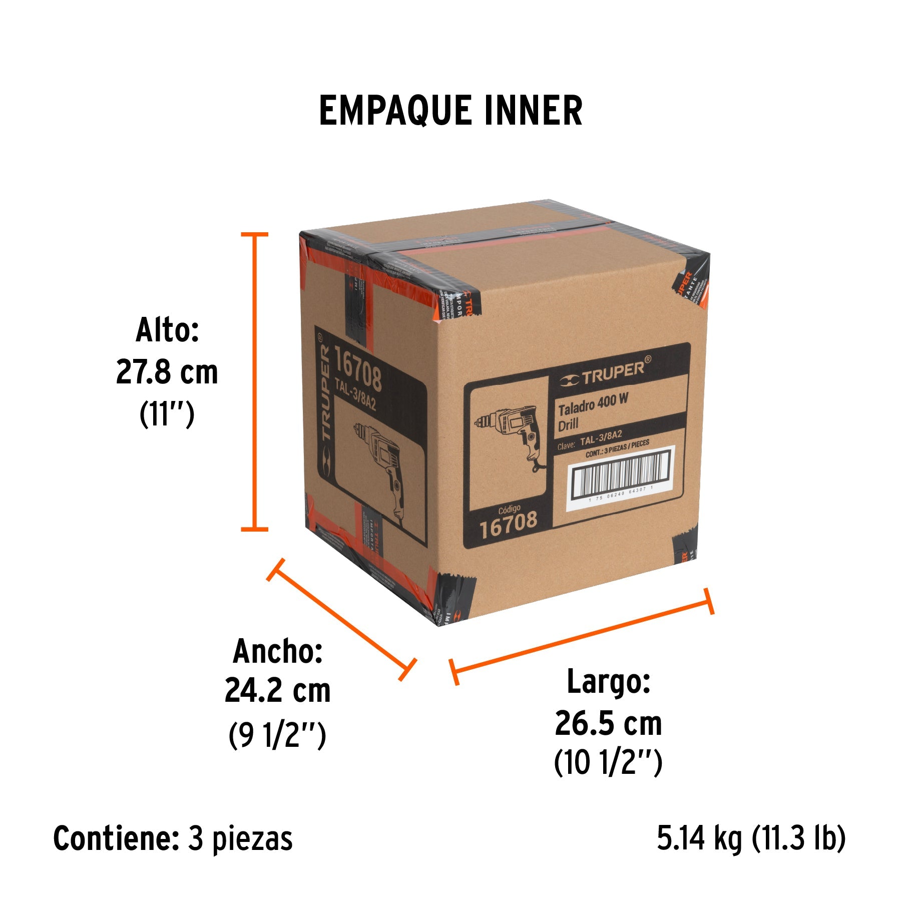 Taladro/destornillador 3/8", 400W, TRUPER PRO - Empaque