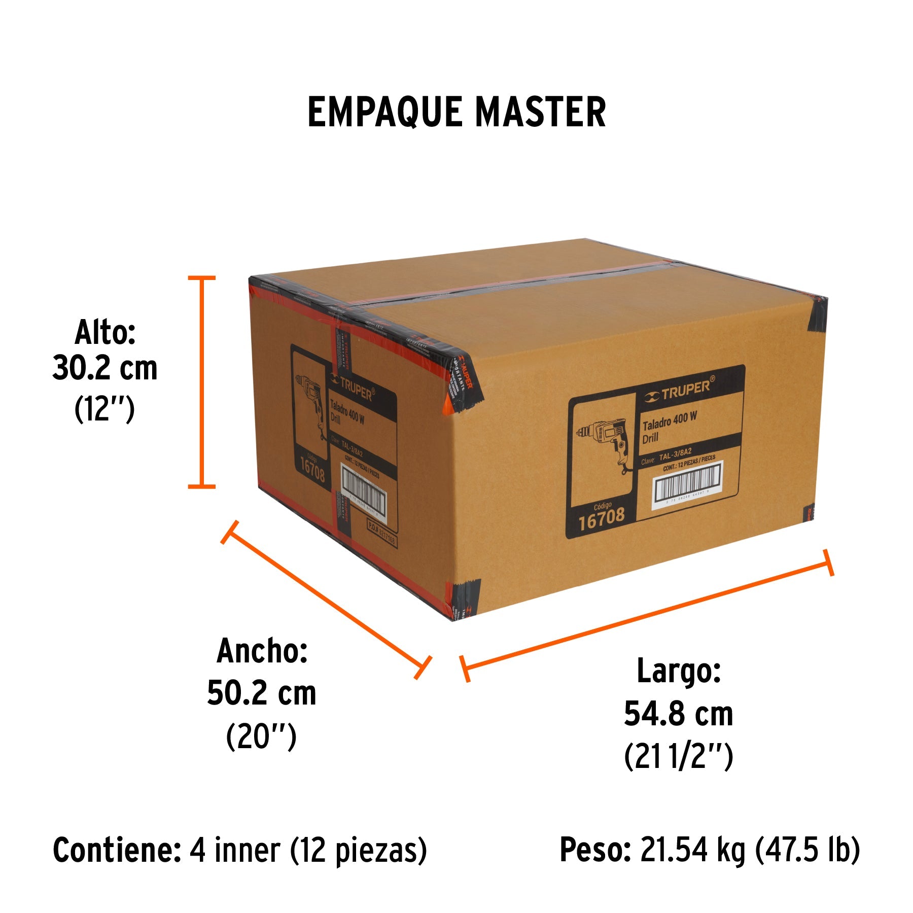 Taladro/destornillador 3/8", 400W, TRUPER PRO - Empaque