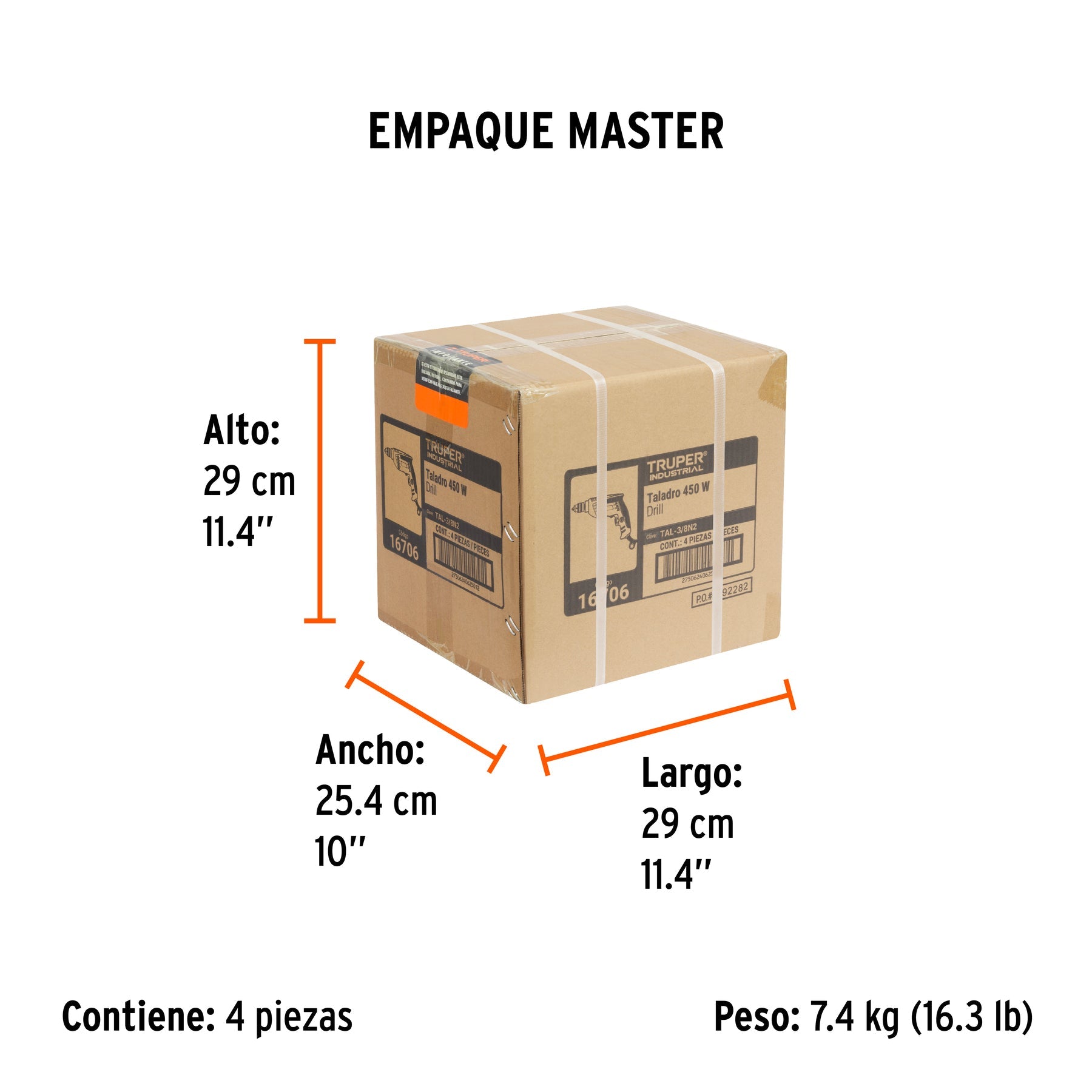 Taladro/destornillador 3/8", 450W, TRUPER INDUSTRIAL - Empaque
