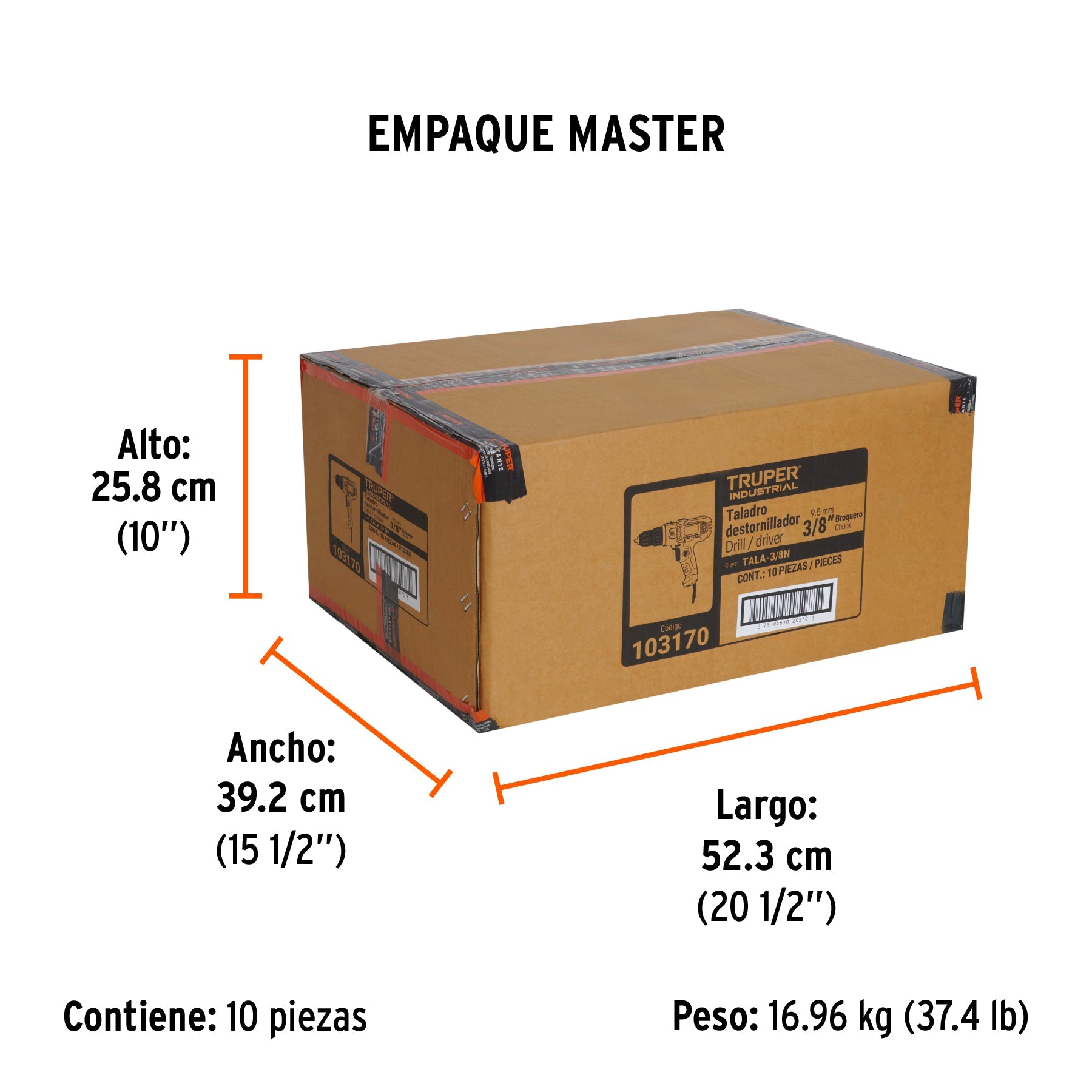 Taladro/destornillador 3/8", 400W, TRUPER INDUSTRIAL - Empaque