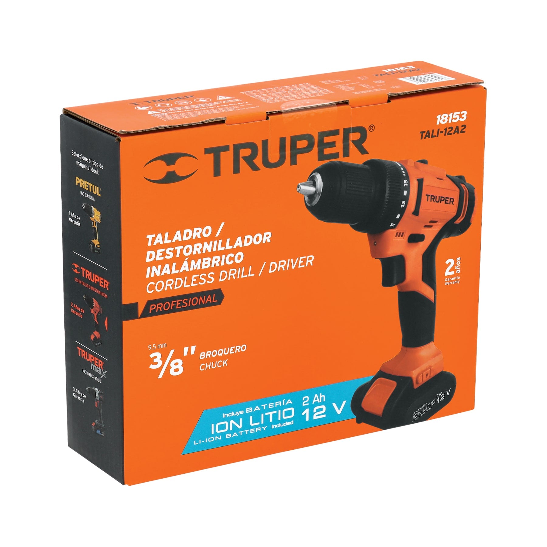 Taladro/destornillador 3/8", 12V, 1 batería 2Ah, PRO