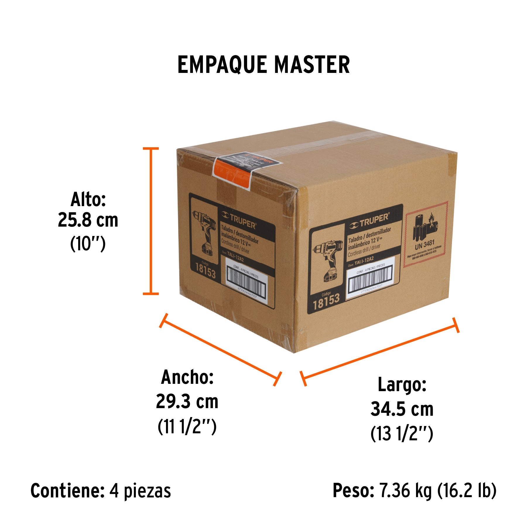 Taladro/destornillador 3/8", 12V, 1 batería 2Ah, PRO - Empaque
