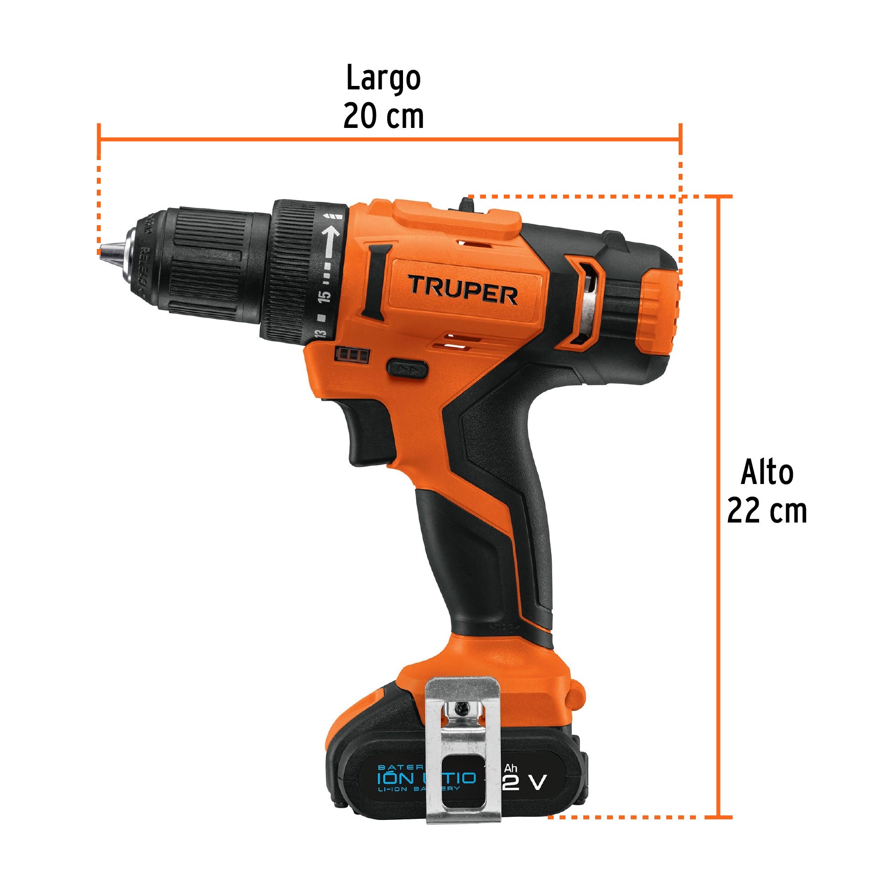 Taladro/destornillador 3/8", 12V, 1 batería 2Ah, PRO