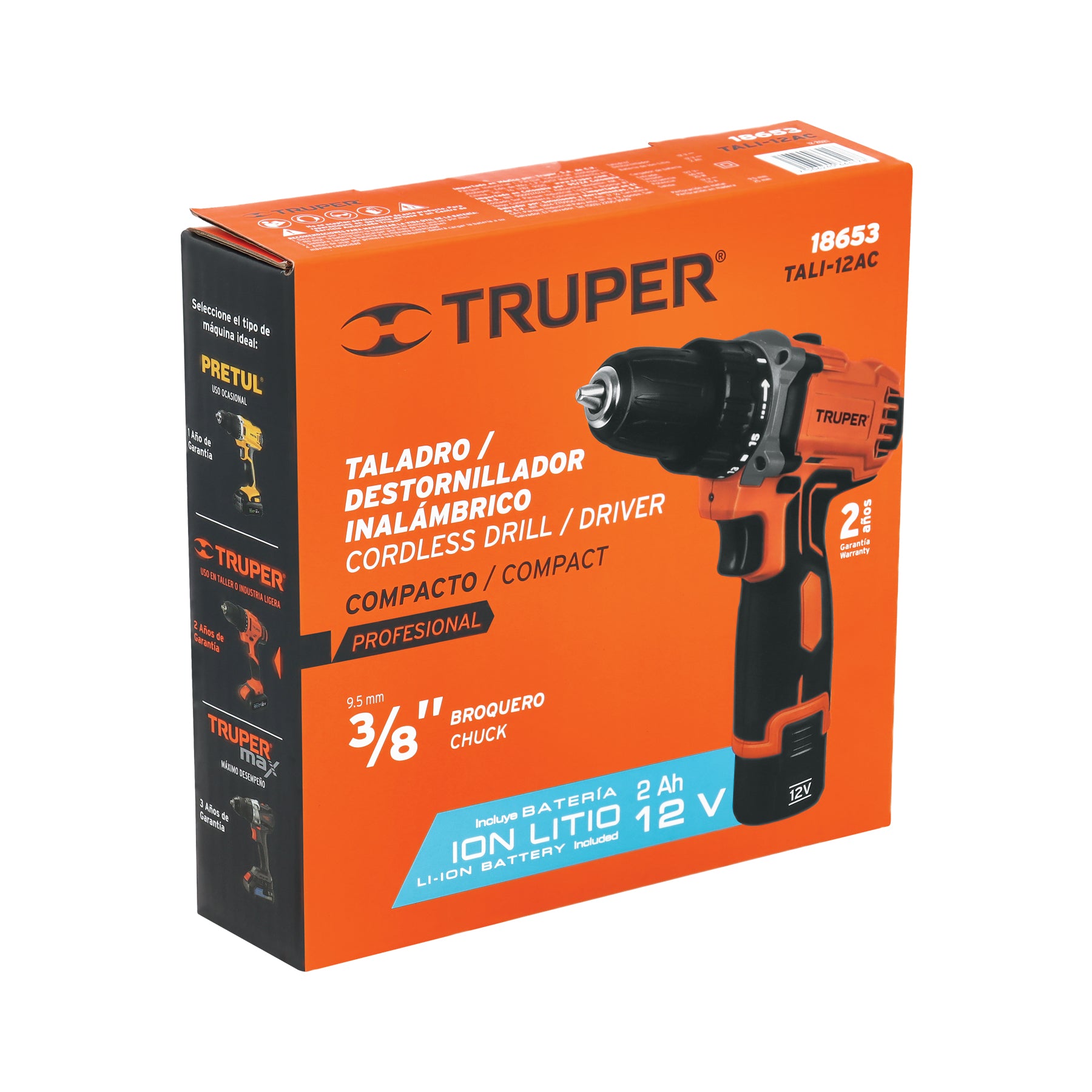 Taladro/destornillador compacto 3/8", 12V, 1 bat 2Ah, PRO