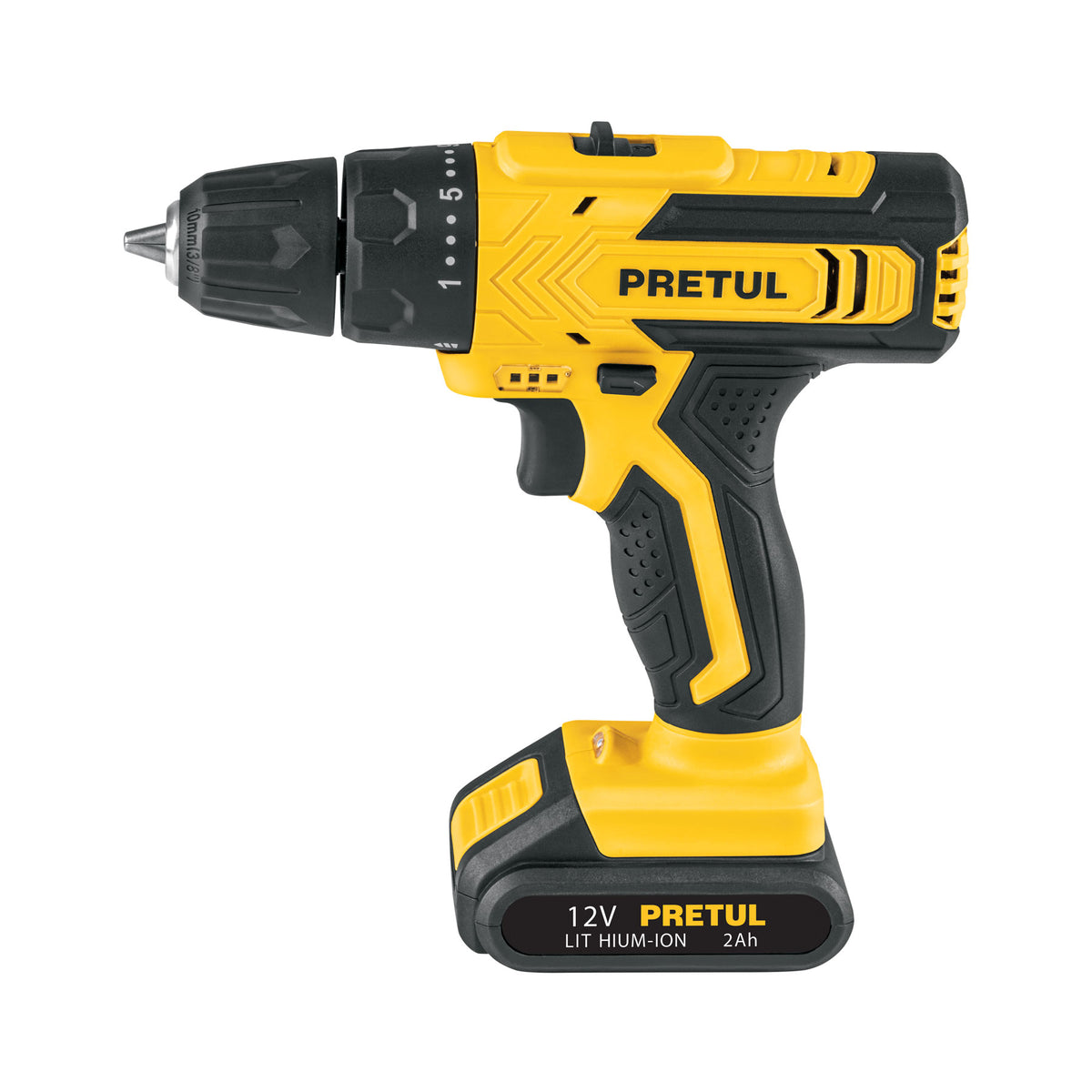 Taladro/destornillador 3/8", 12V, 1 batería 2Ah, PRETUL