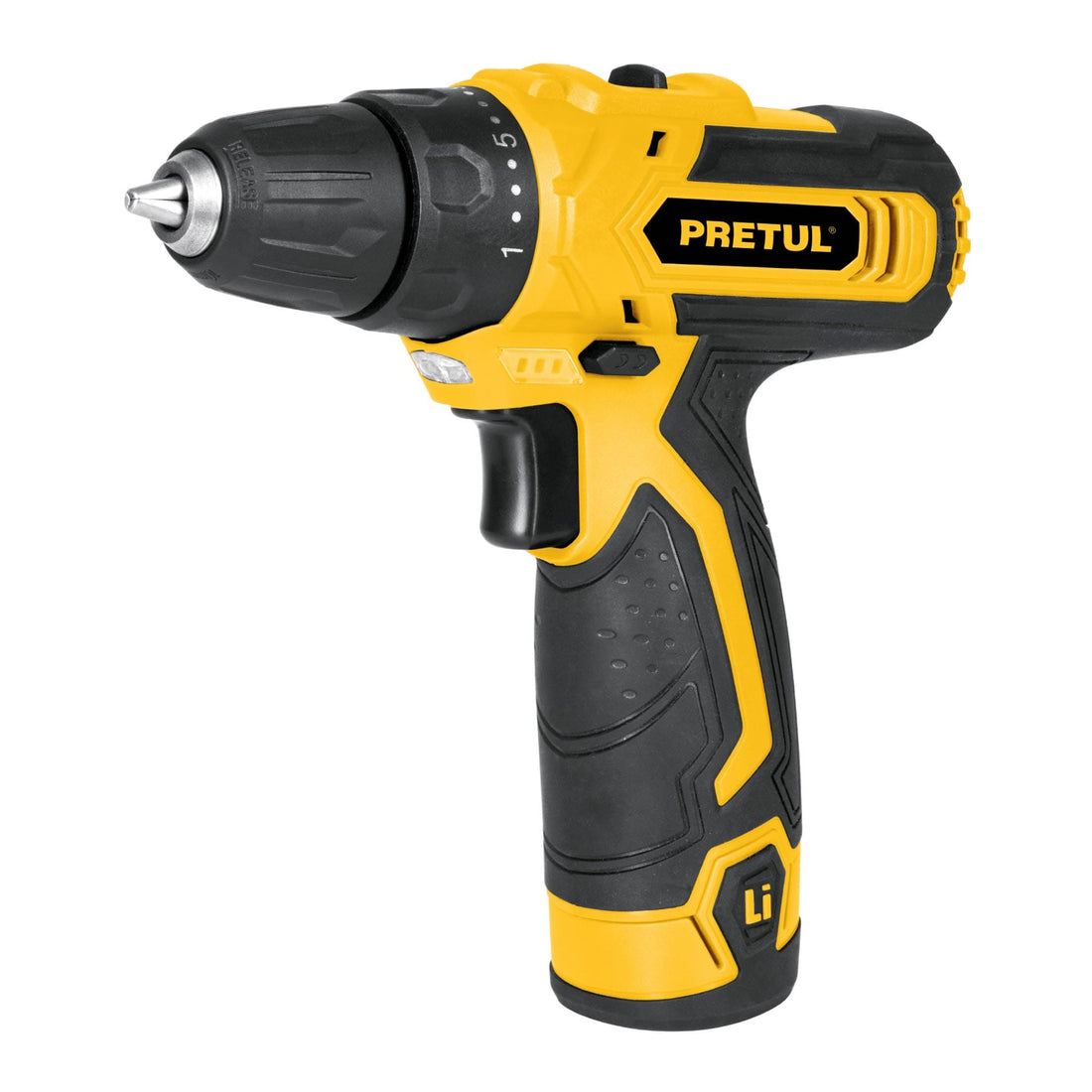 Taladro compacto 3/8", 12V, 1 batería 1.3Ah, PRETUL
