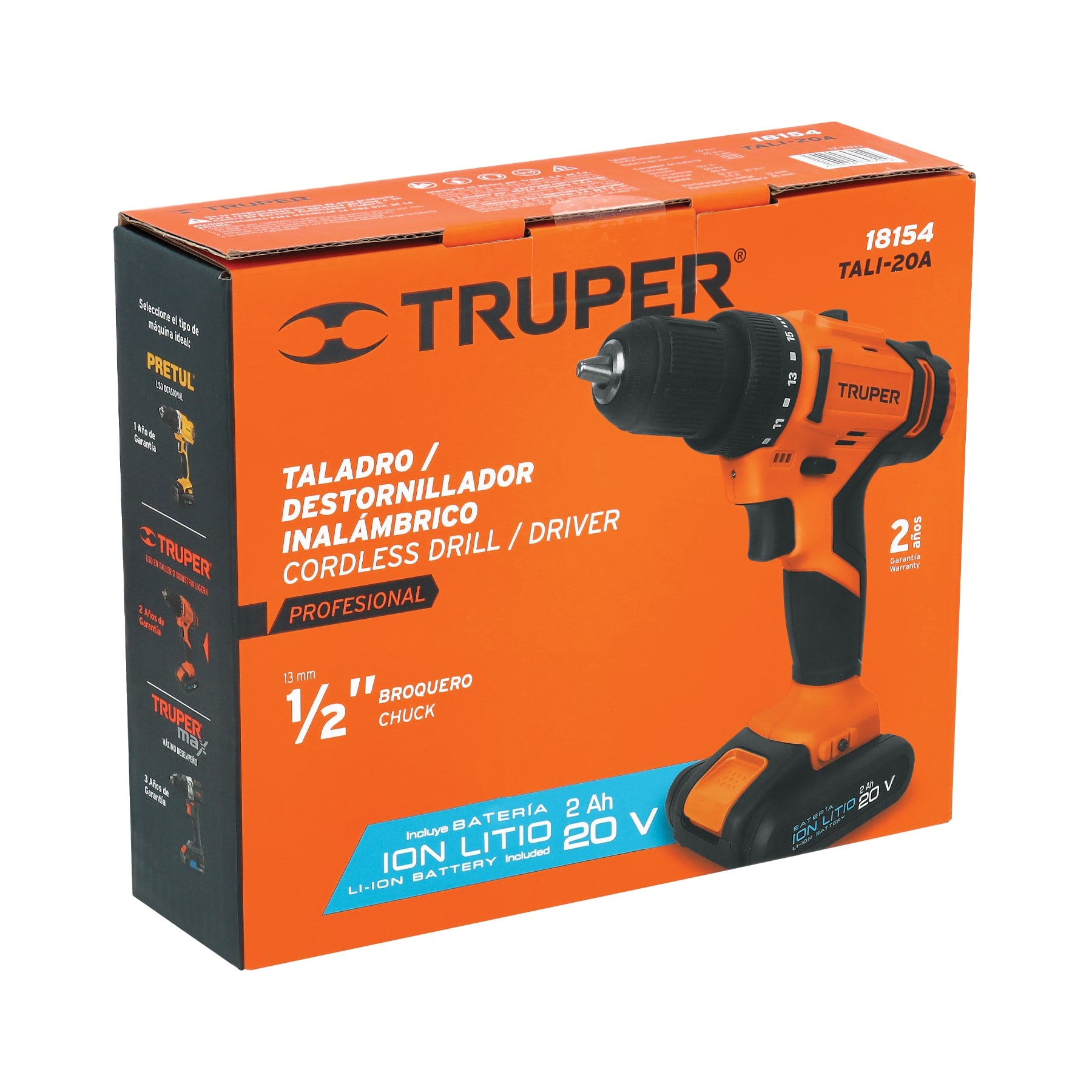Taladro 1/2", 20V, 1 batería 2Ah, TRUPER