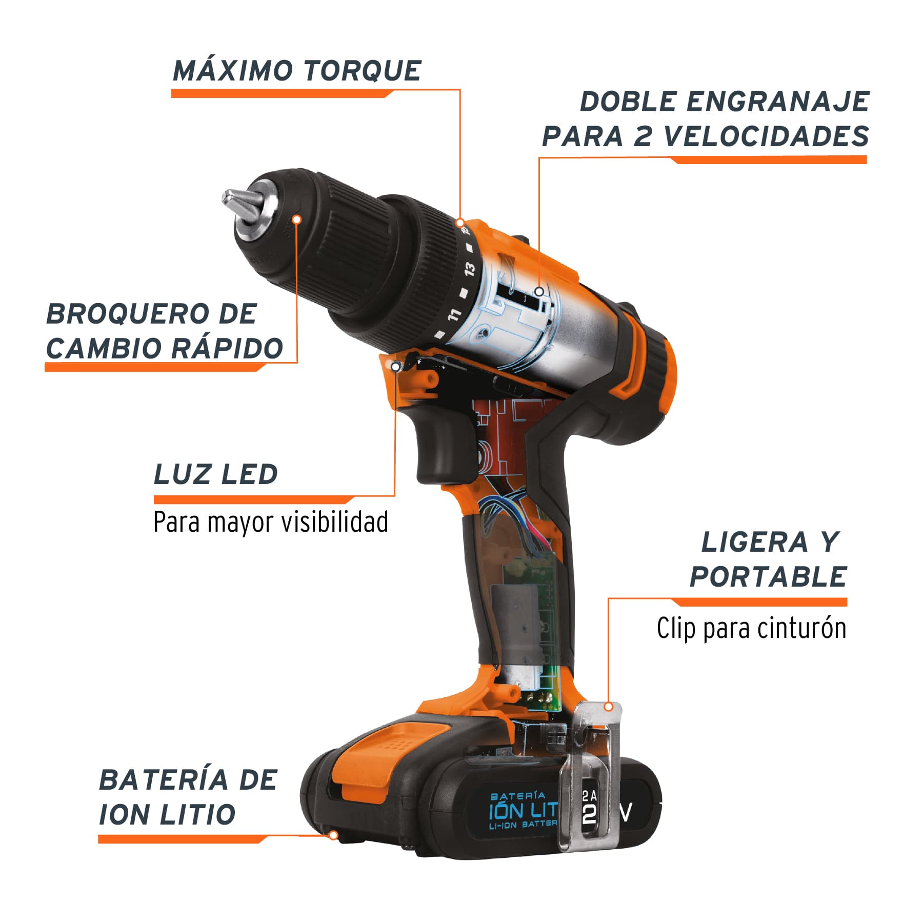 Taladro 1/2", 20V, 1 batería 2Ah, TRUPER