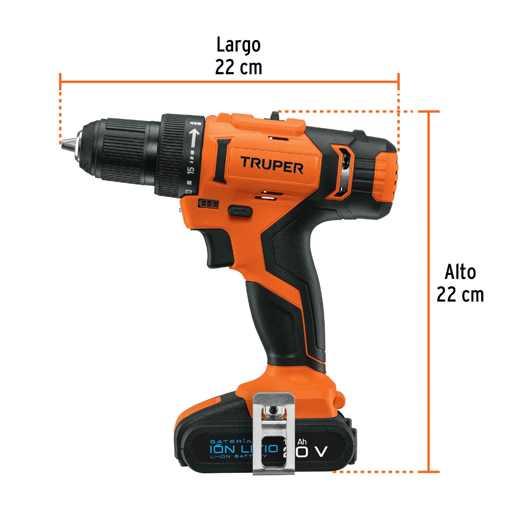 Taladro 1/2", 20V, 1 batería 2Ah, TRUPER