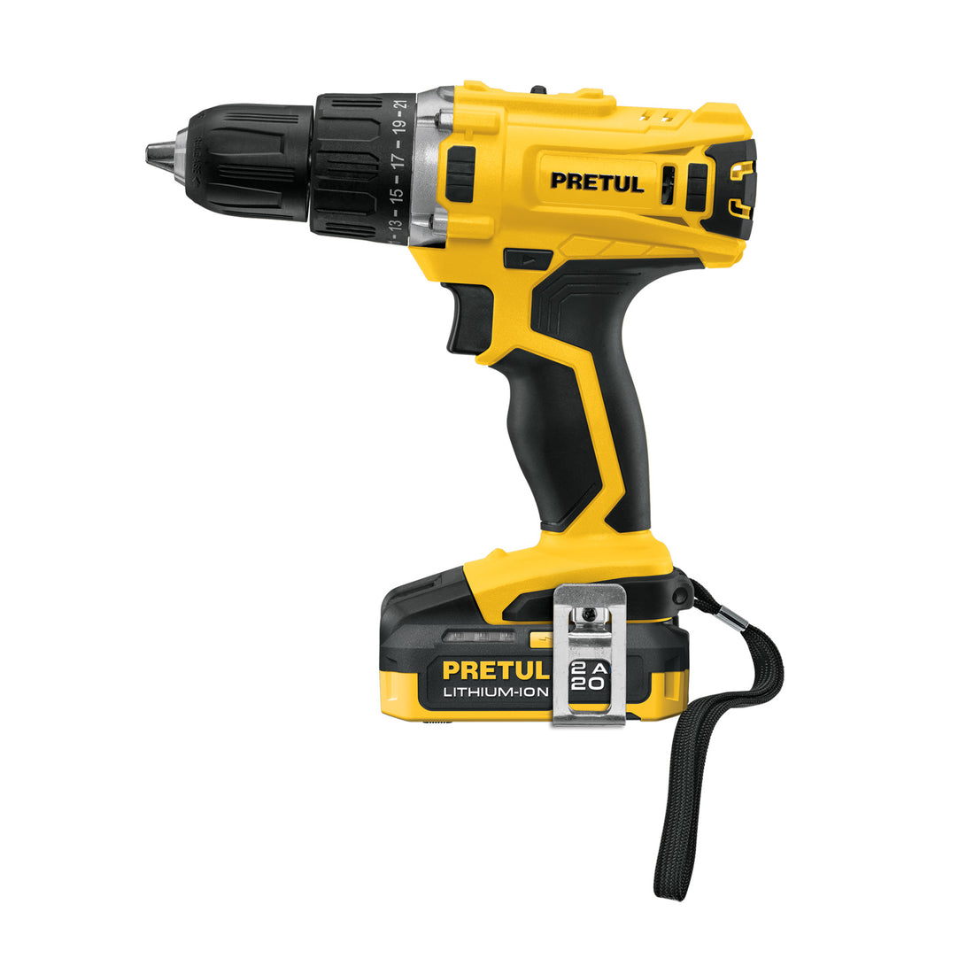 Taladro/destornillador 1/2", 20V, 1 batería 2Ah, PRETUL