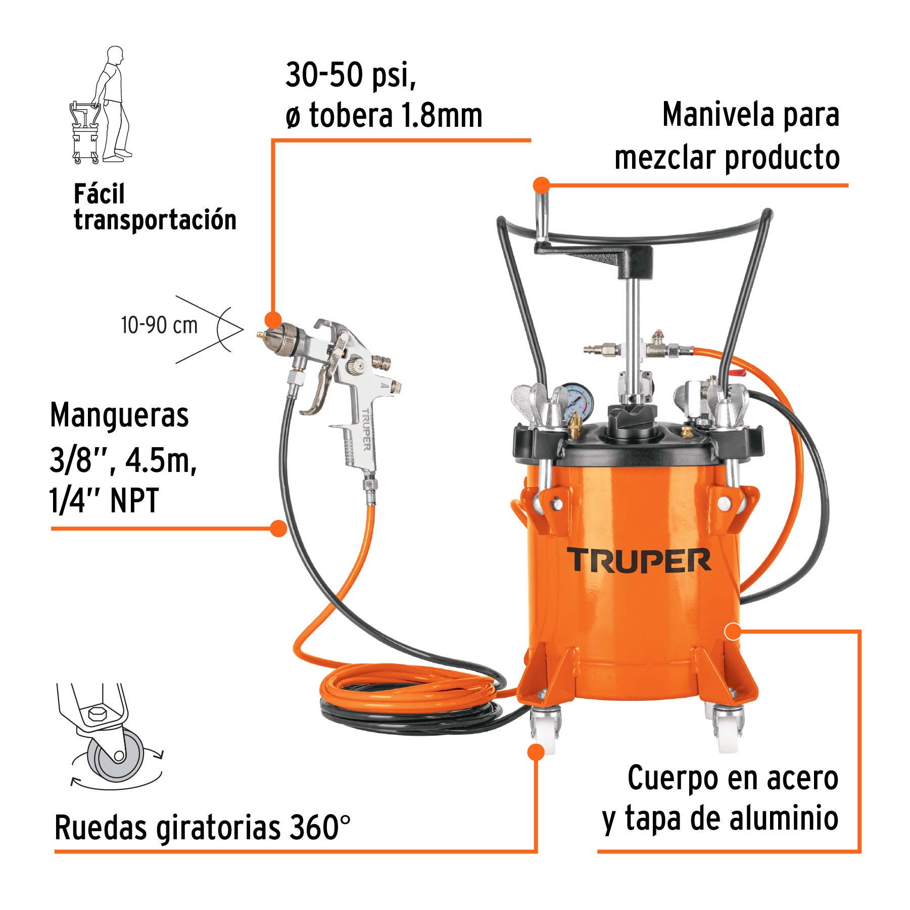 Tanque para pintura con manguera y pistola, 10 L, TRUPER