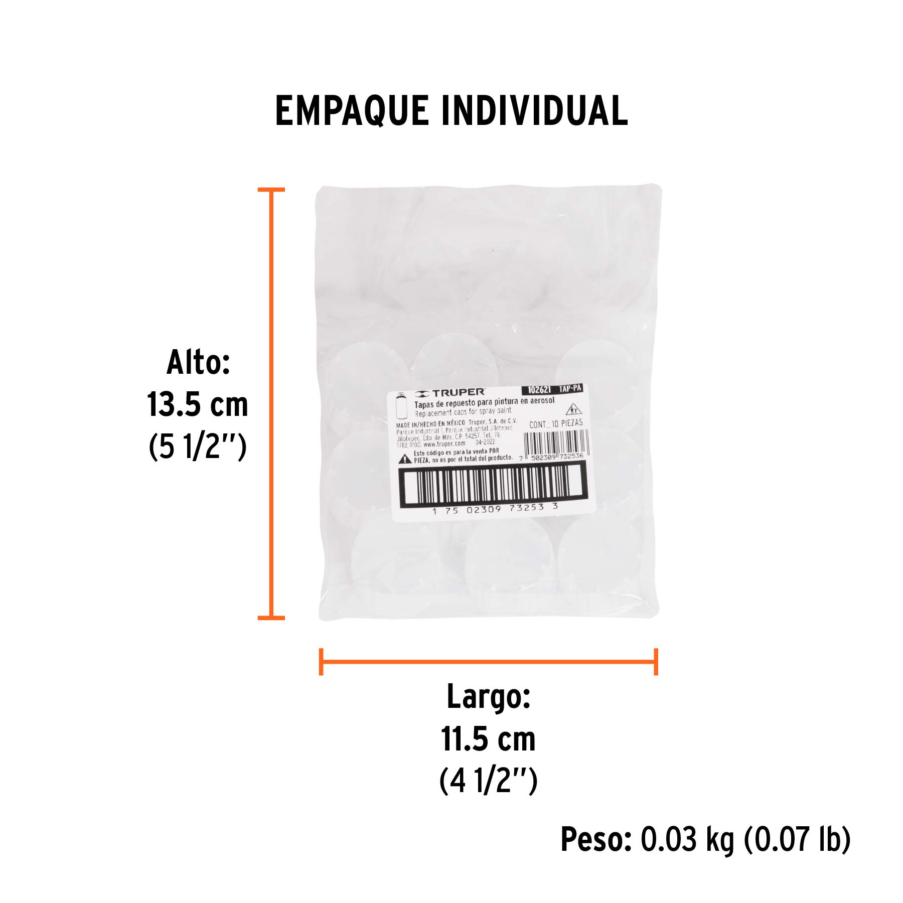 Bolsa con 10 tapas de repuesto para pintura aerosol TRUPER - Empaque