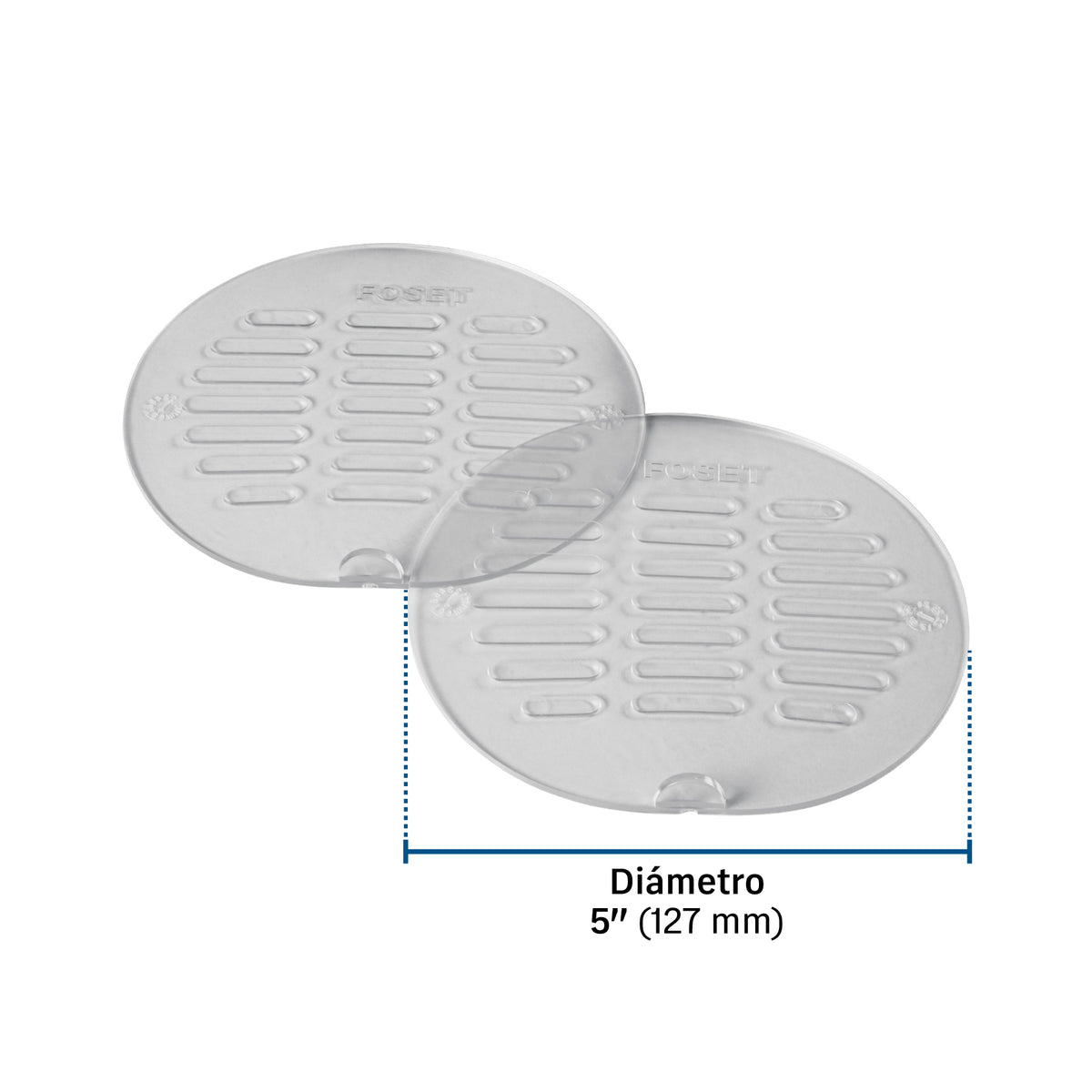 Juego de 2 tapas transparentes de PVC para coladera 5",FOSET