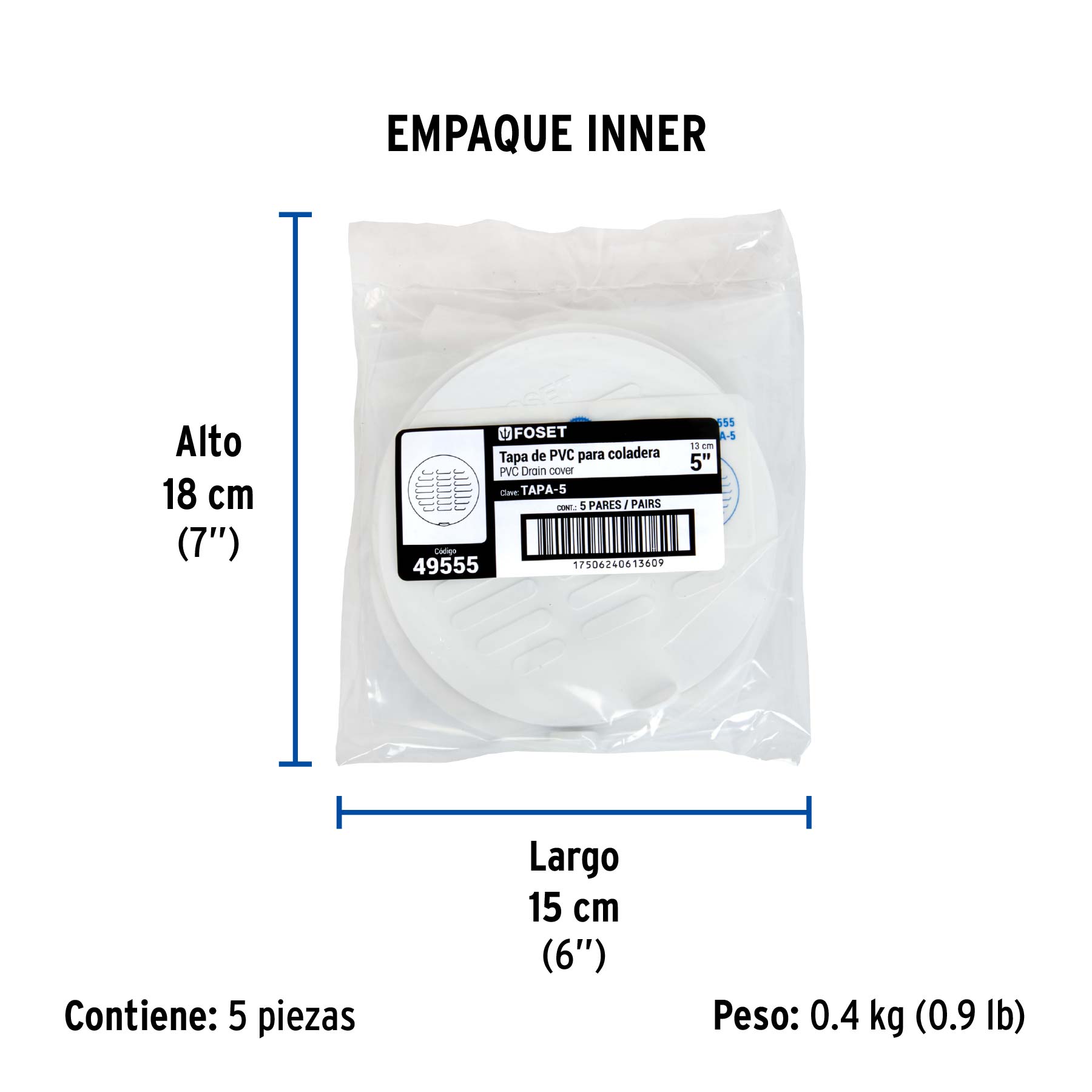 Juego 2 tapas para coladera de 5", FOSET - Empaque