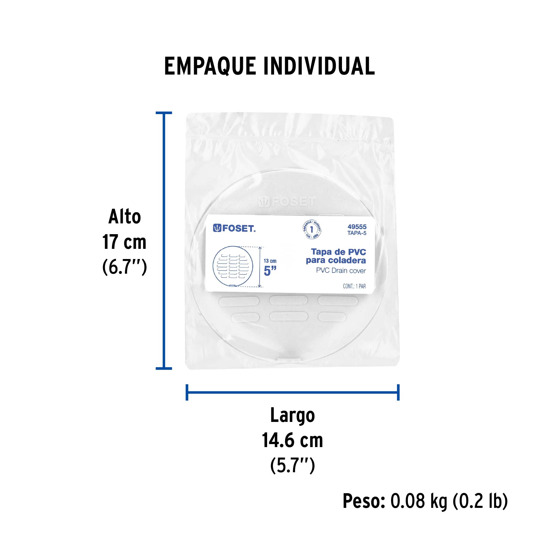 Juego 2 tapas para coladera de 5", FOSET - Empaque