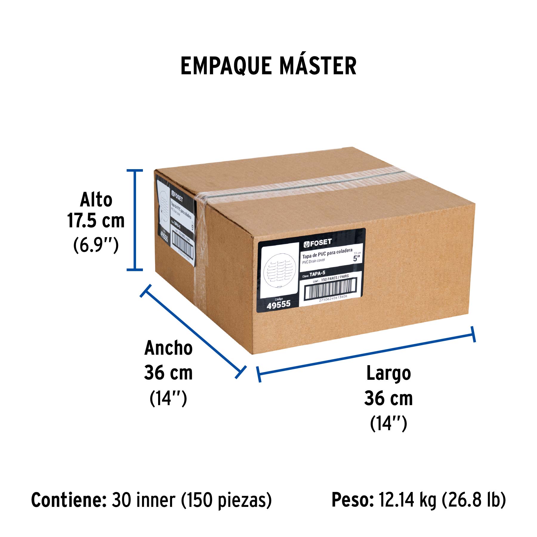 Juego 2 tapas para coladera de 5", FOSET - Empaque