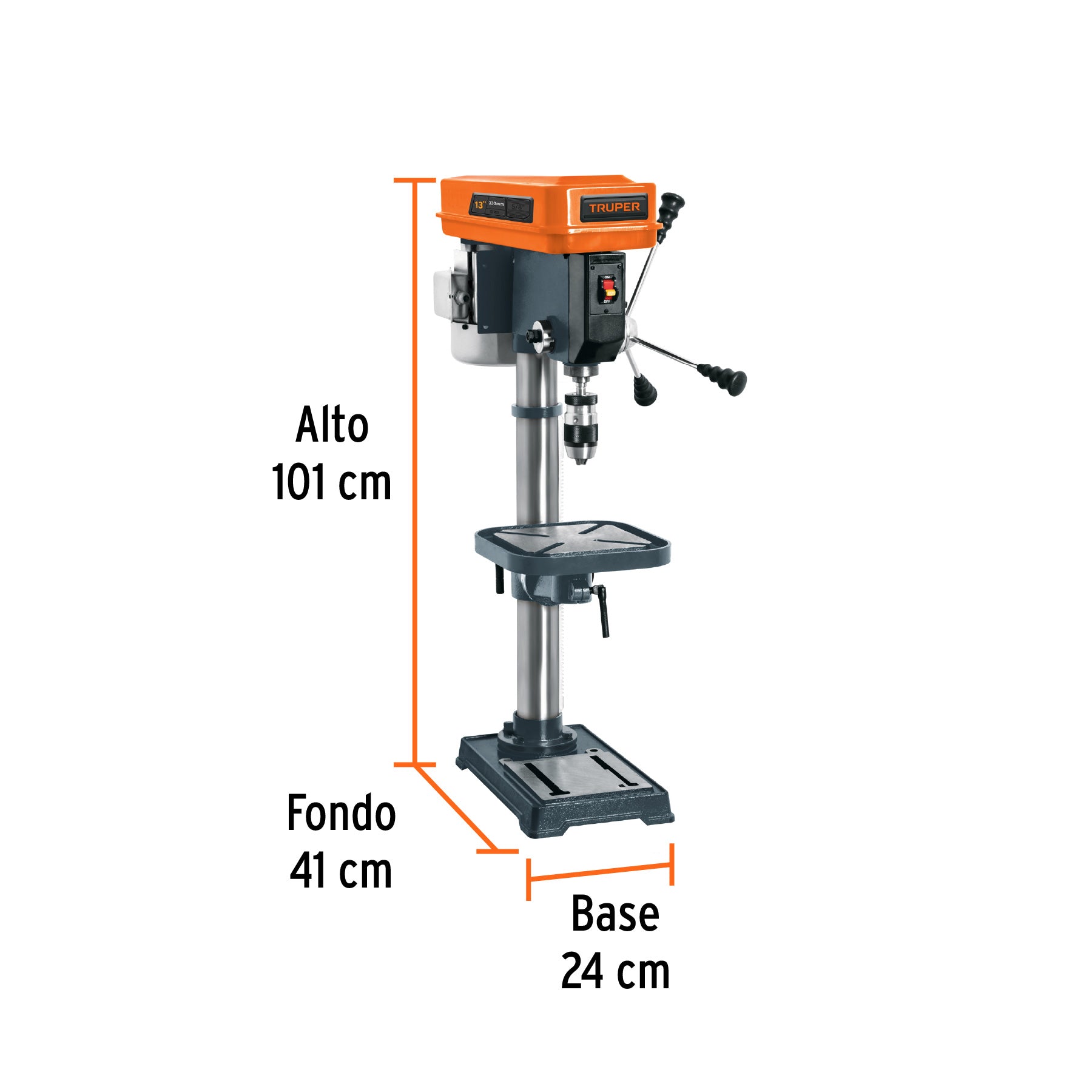 Taladro de piso 13", 3/4 HP (560 W), broquero 5/8", TRUPER