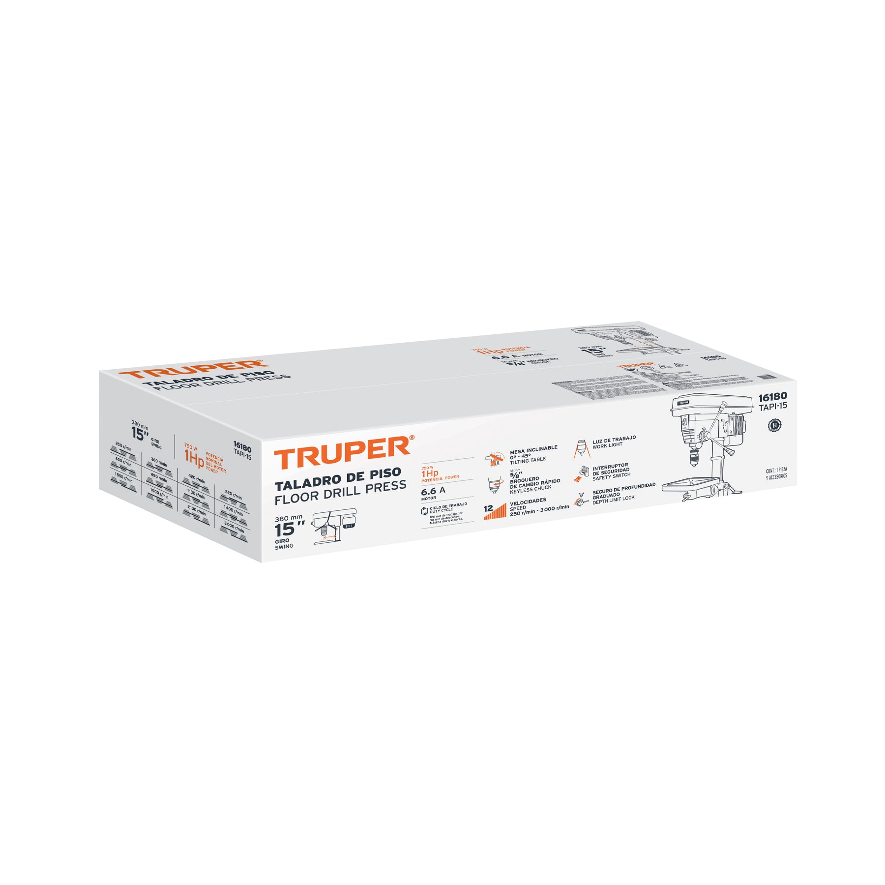 Taladro de piso 15", 1 HP (750 W), broquero 5/8", TRUPER