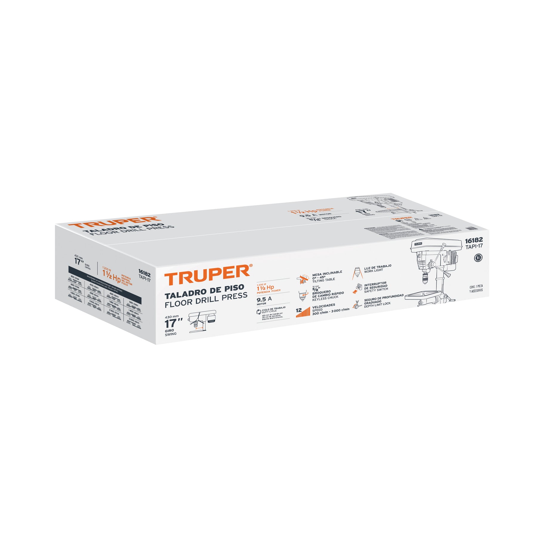 Taladro de piso 17", 1-1/2 HP (1200 W), broquero 5/8",TRUPER