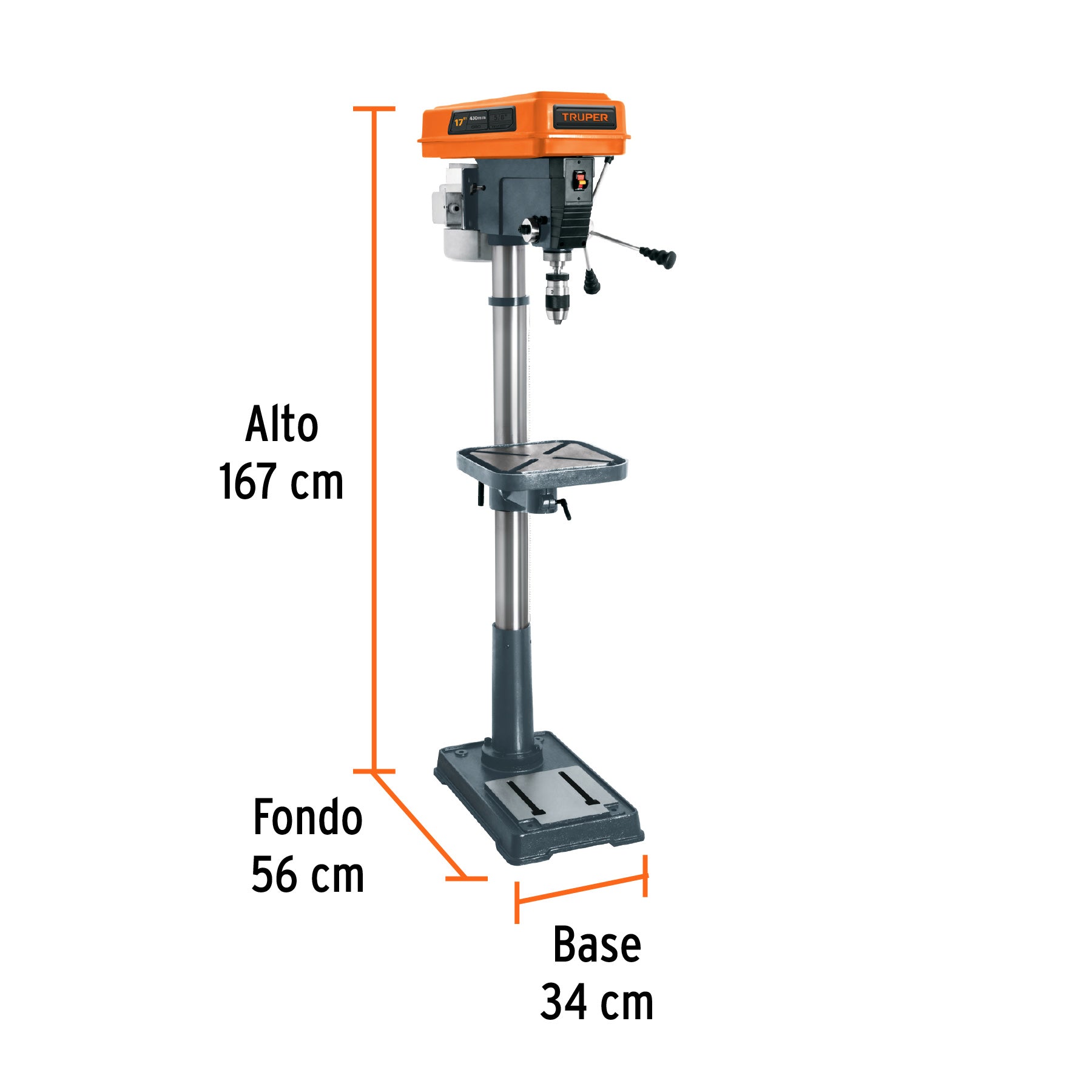Taladro de piso 17", 1-1/2 HP (1200 W), broquero 5/8",TRUPER