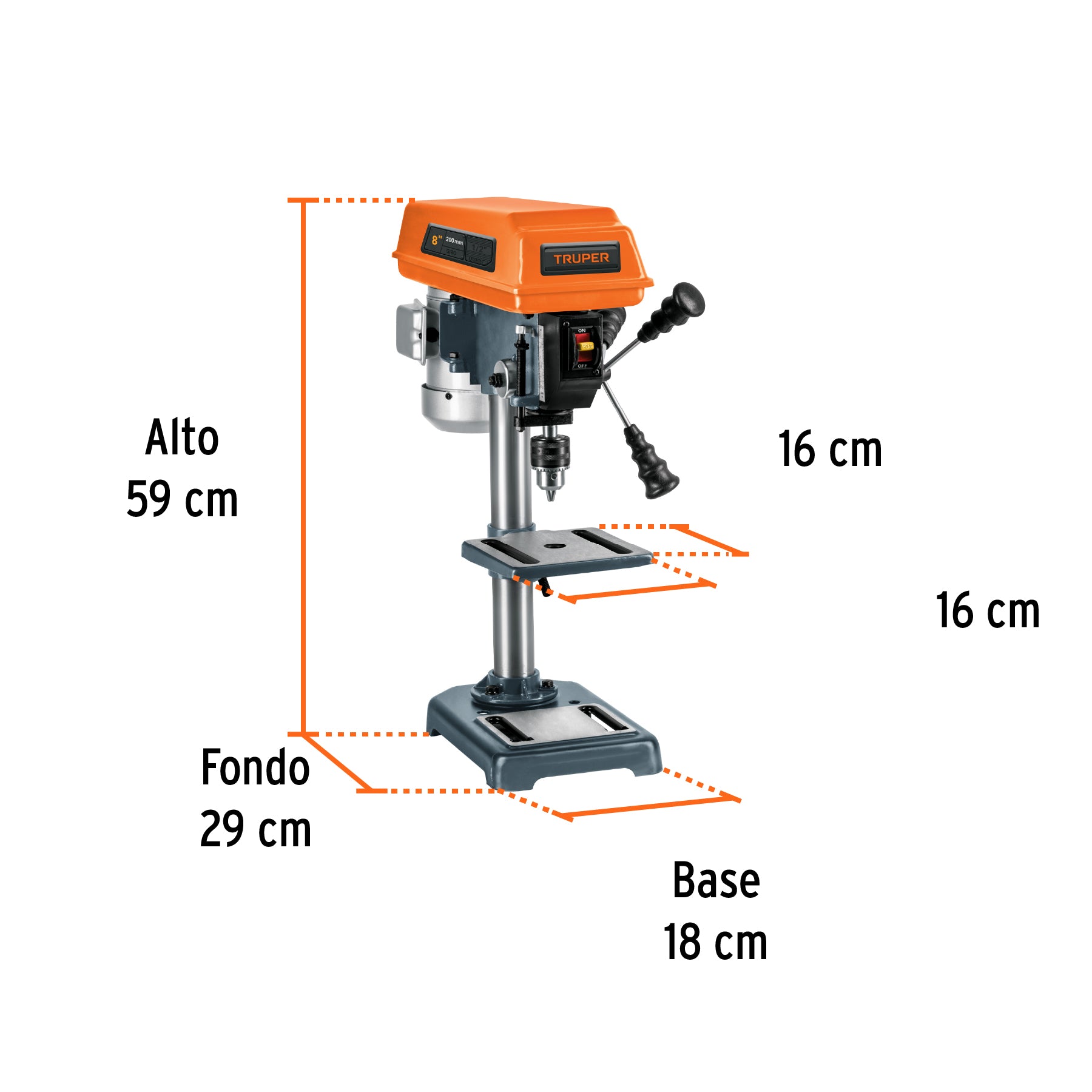 Taladro de piso 8", 1/3 HP (250 W), broquero 1/2", TRUPER