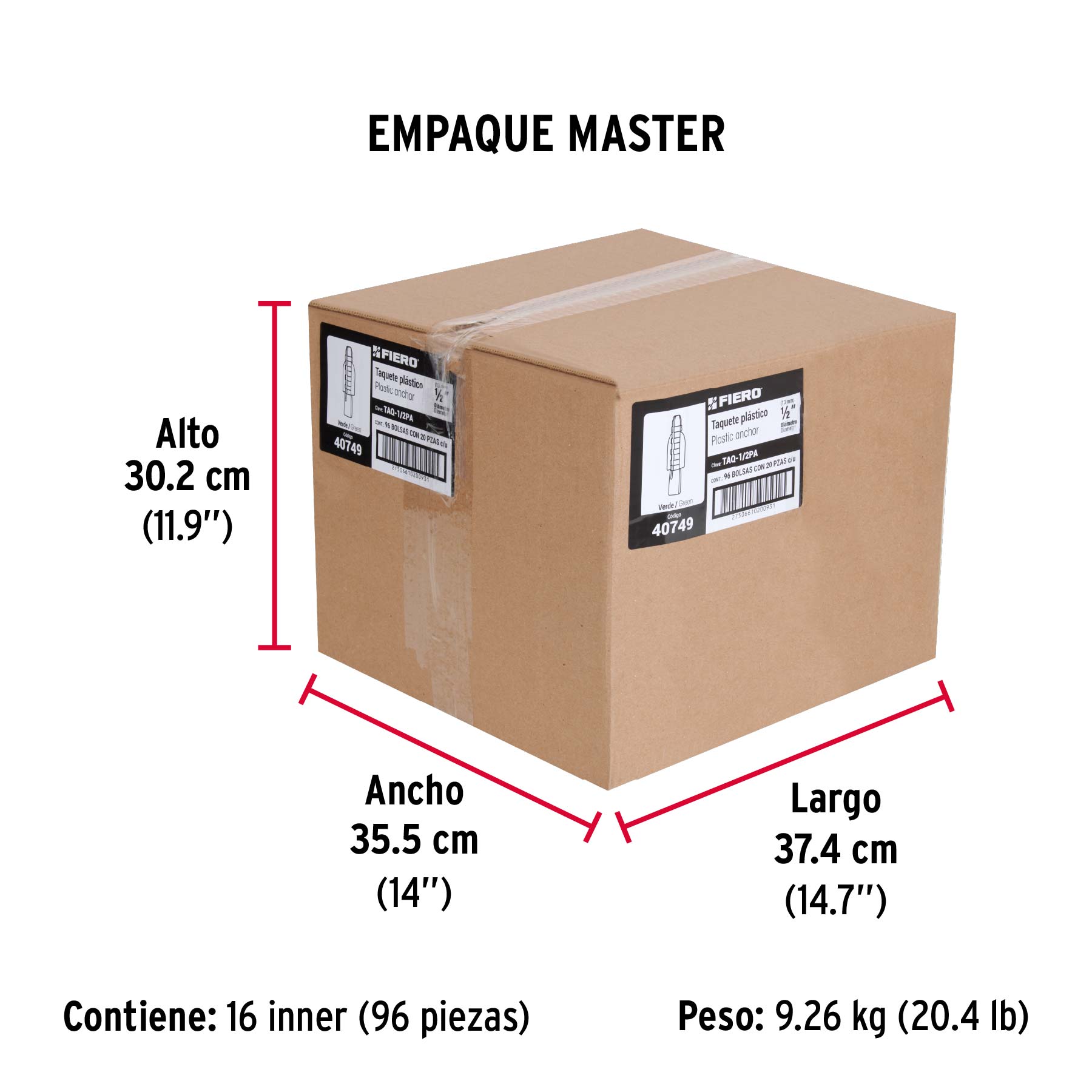 Bolsa con 20 taquetes de plástico 1/2", FIERO - Empaque