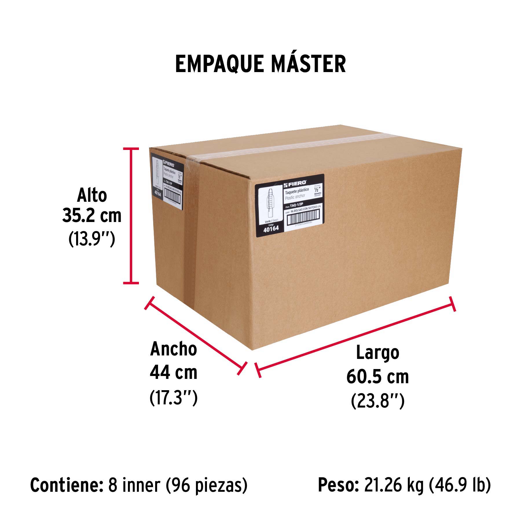 Bolsa con 50 taquetes de plástico 1/2", FIERO - Empaque
