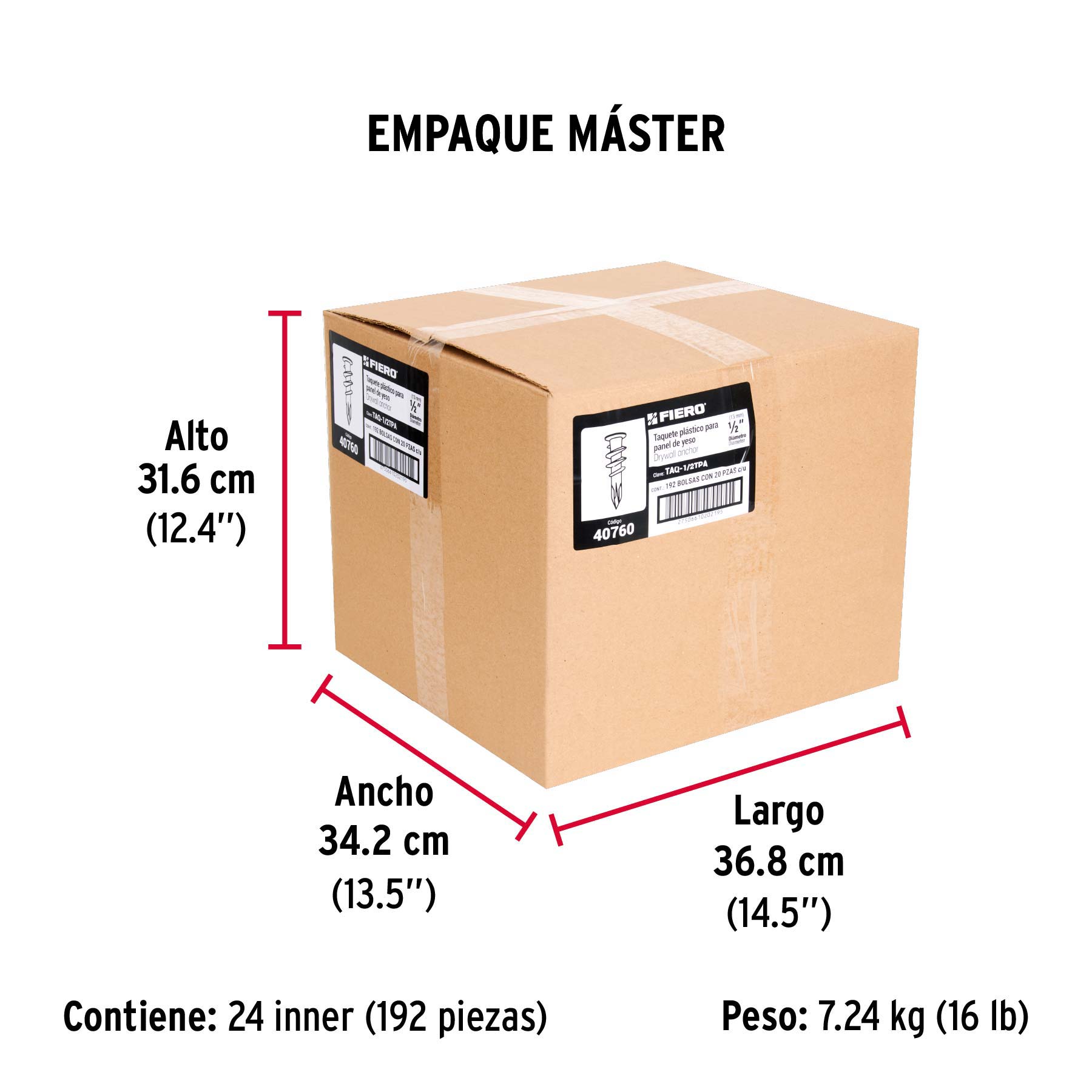Bolsa con 20 taquetes plásticos 1/2", para panel de yeso - Empaque