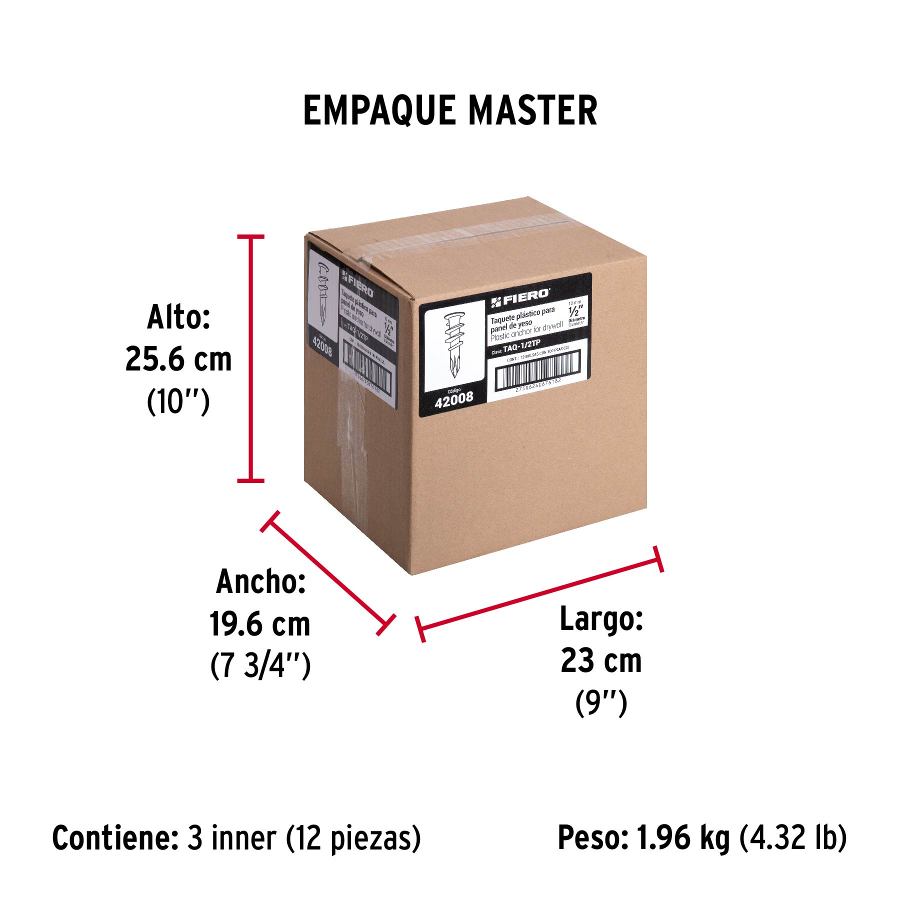 Bolsa con 100 taquetes plásticos 1/2", para panel de yeso - Empaque