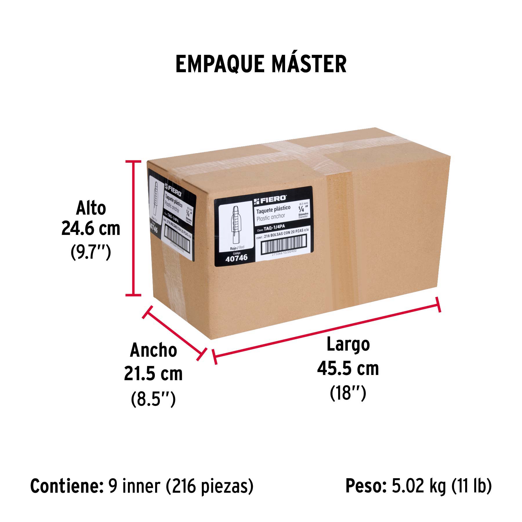 Bolsa con 20 taquetes de plástico 1/4", FIERO - Empaque