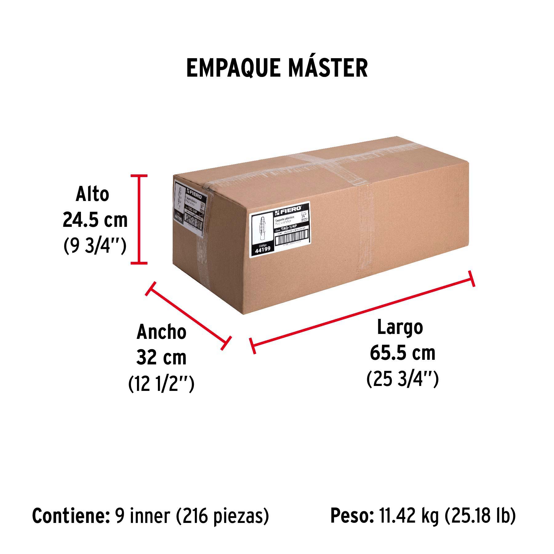 Bolsa con 50 taquetes de plástico 1/4", FIERO - Empaque
