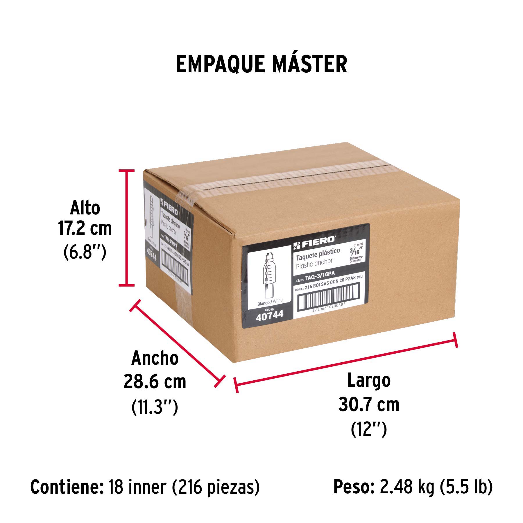 Bolsa con 20 taquetes de plástico 3/16", FIERO - Empaque