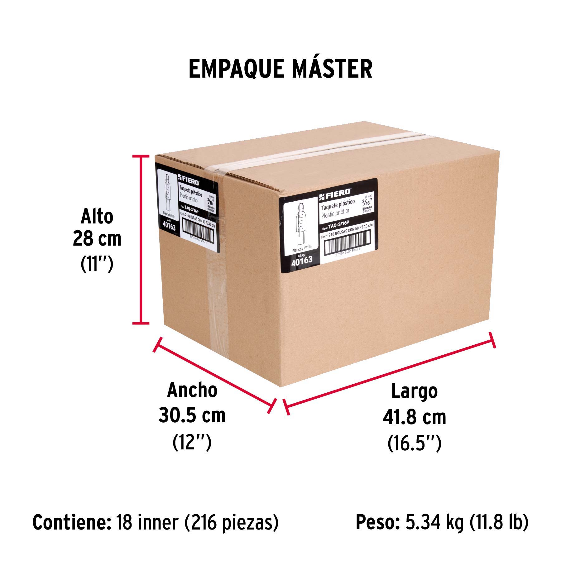 Bolsa con 50 taquetes de plástico 3/16", FIERO - Empaque