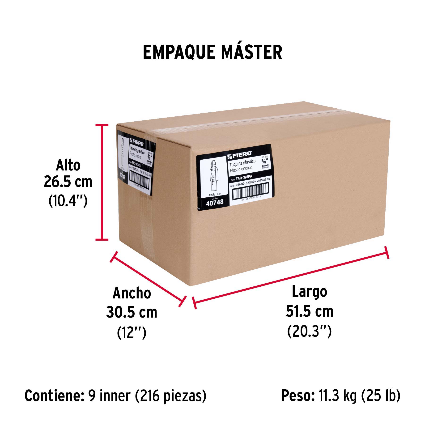 Bolsa con 20 taquetes de plástico 3/8", FIERO - Empaque