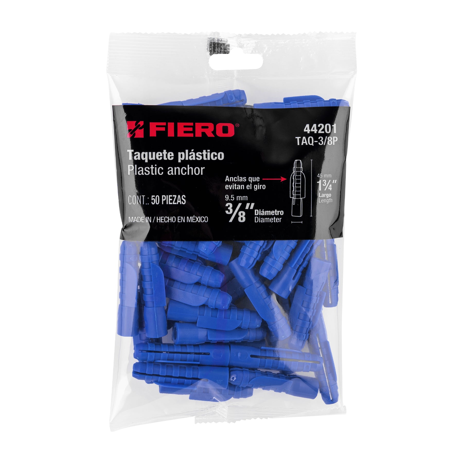Bolsa con 50 taquetes de plástico 3/8", FIERO